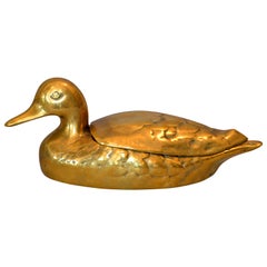 Decorative Vintage Lidded Cast Brass Duck Box, Jewelry Box, Desk Accessory