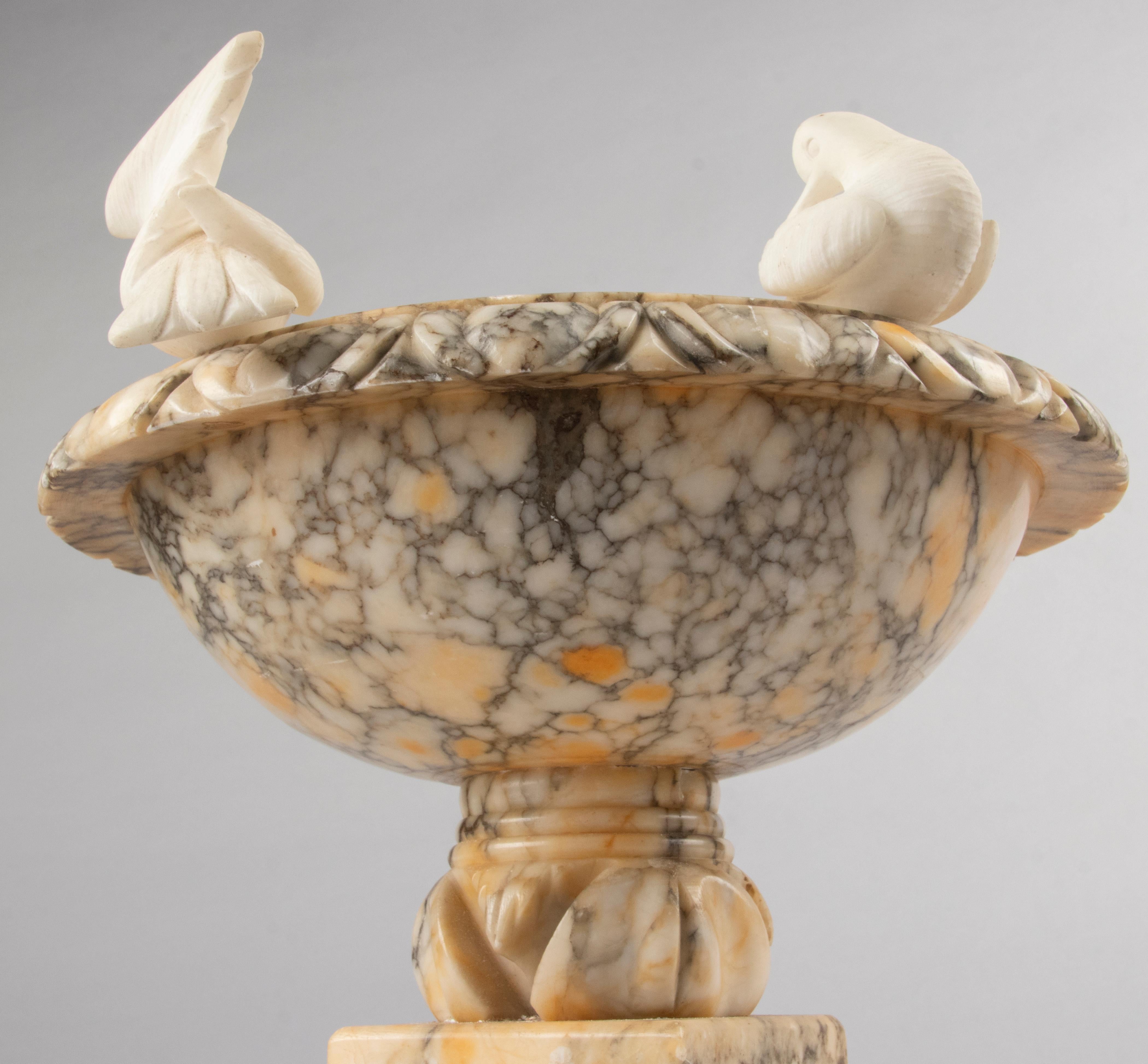 Hand-Carved Decorative Vintage Marble Bowl with Birds