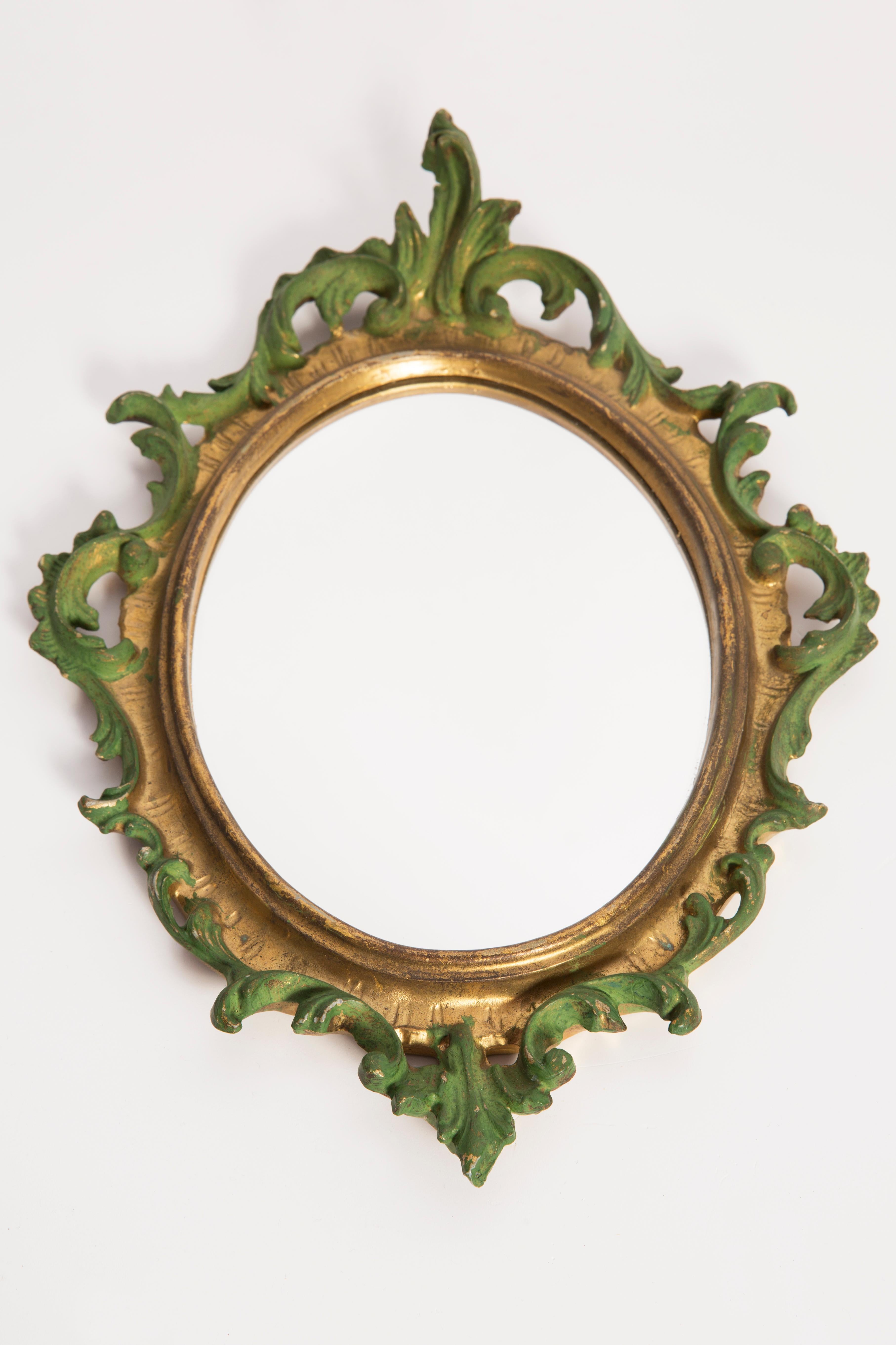 Italian Decorative Vintage Mirror in Gold and Green Frame, Italy, 1960s