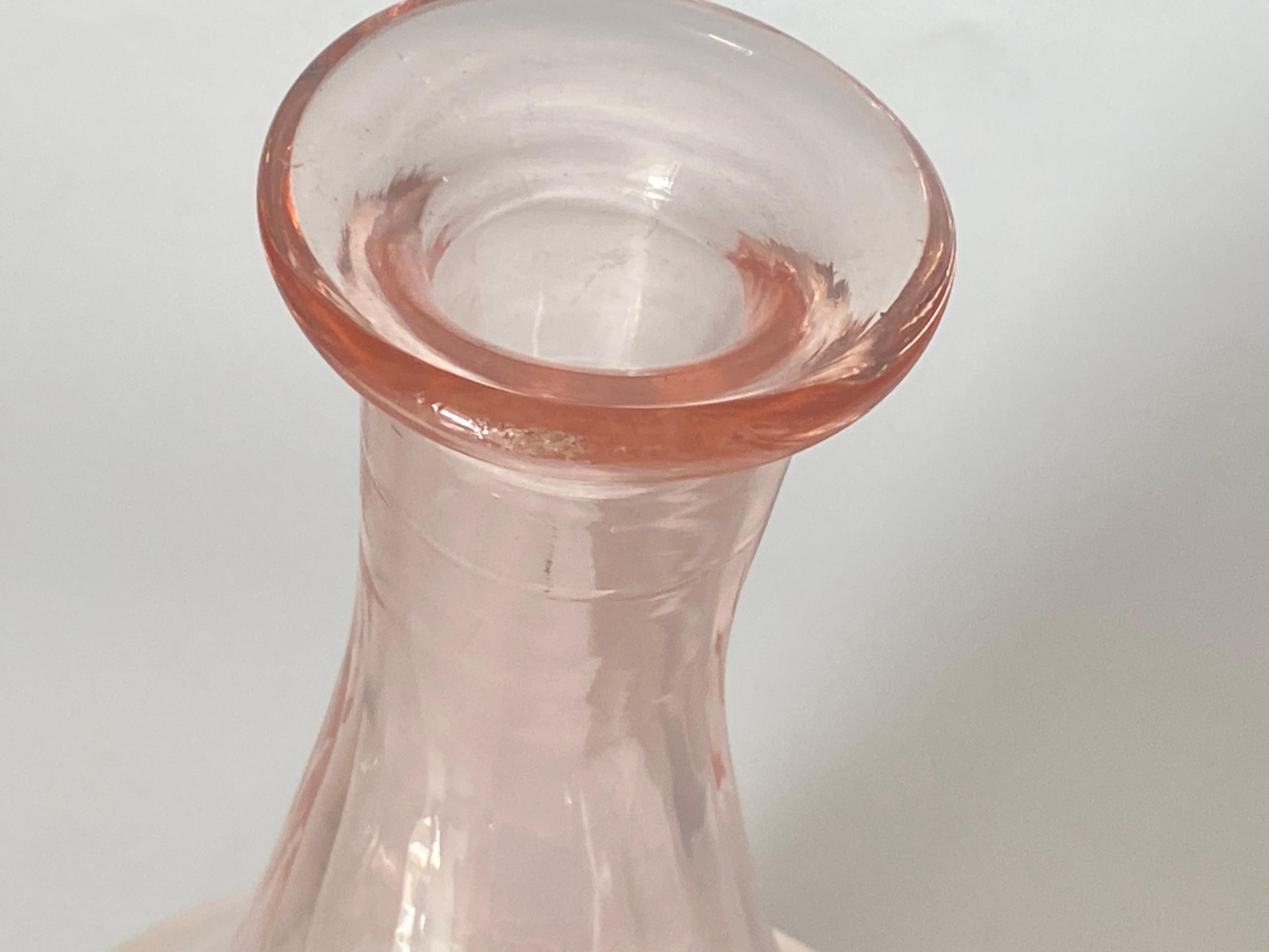French Decorative Vintage Pink Glass Bottles in Glass, France circa 1940 Set of 2 For Sale