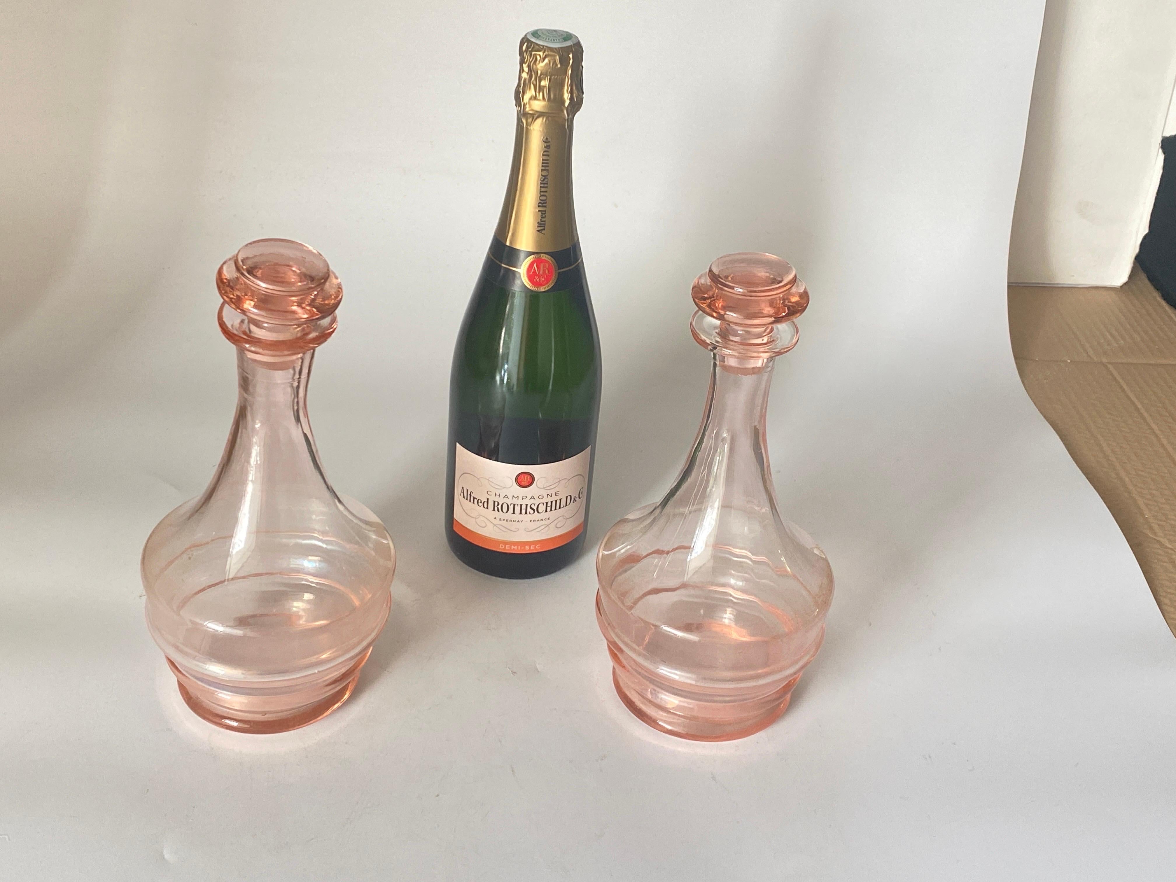 Decorative Vintage Pink Glass Bottles in Glass, France circa 1940 Set of 2 For Sale 1