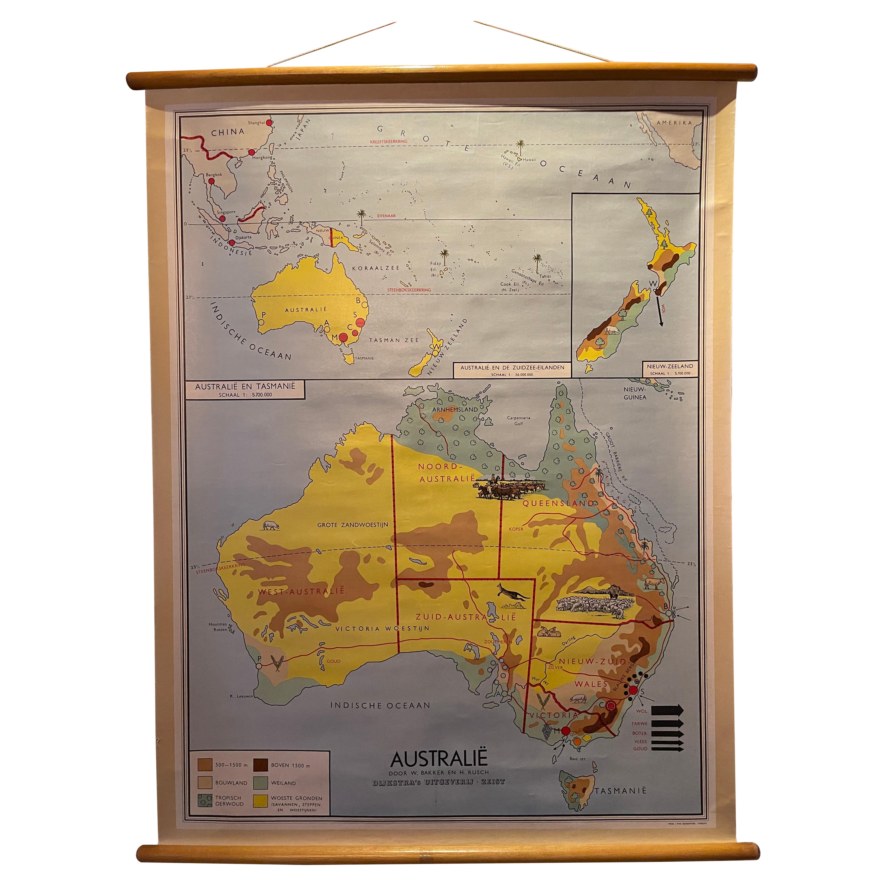 Impression décorative vintage, carte néerlandaise de l'Australie, 1ère édition, 1952