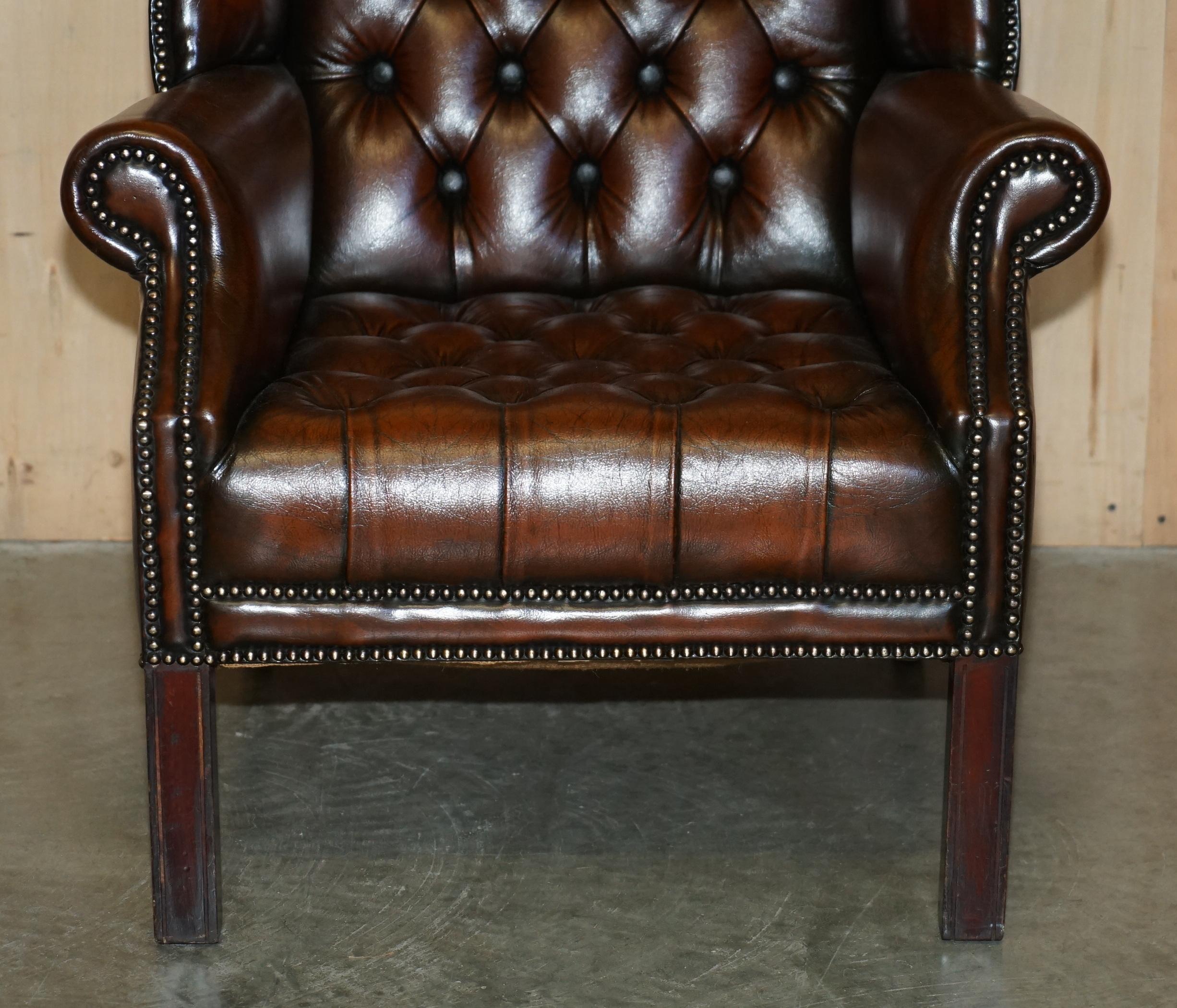 DECORATIVE ViNTAGE RESTORED BROWN LEATHER TUFTED CHESTERFIELD WINGBACK ARMCHAIR 4