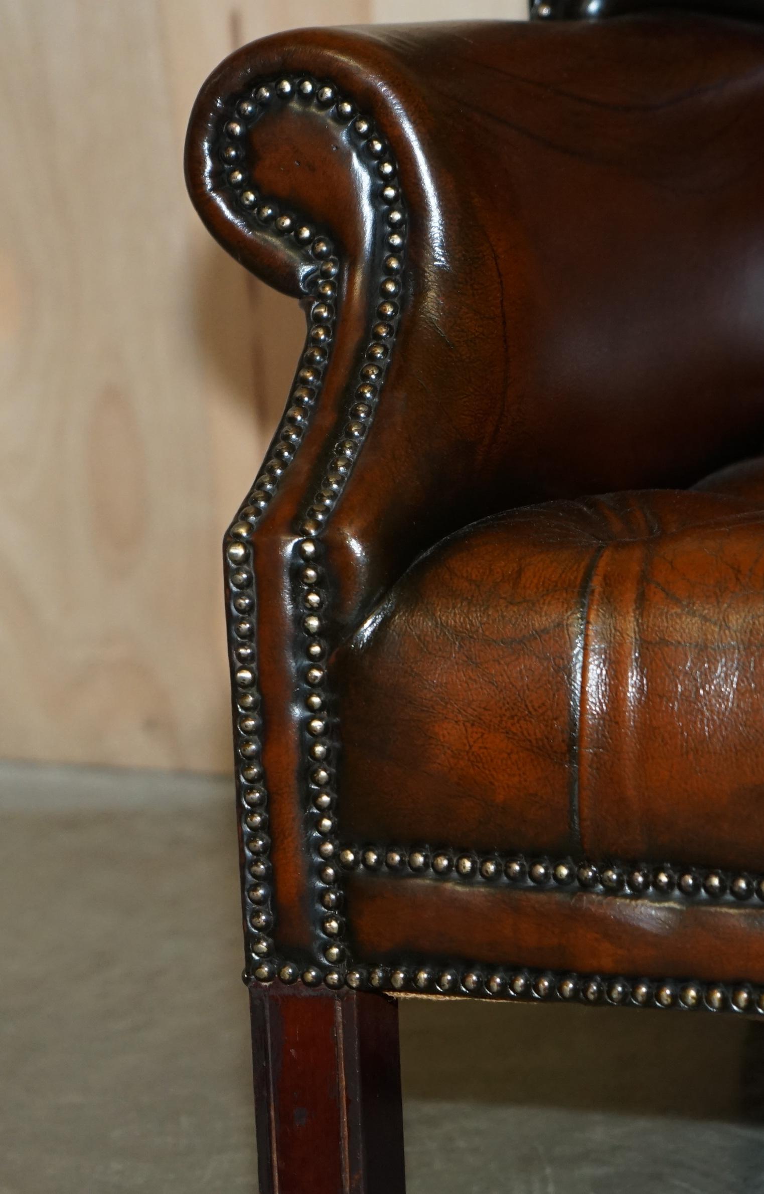 DECORATIVE ViNTAGE RESTORED BROWN LEATHER TUFTED CHESTERFIELD WINGBACK ARMCHAIR 6