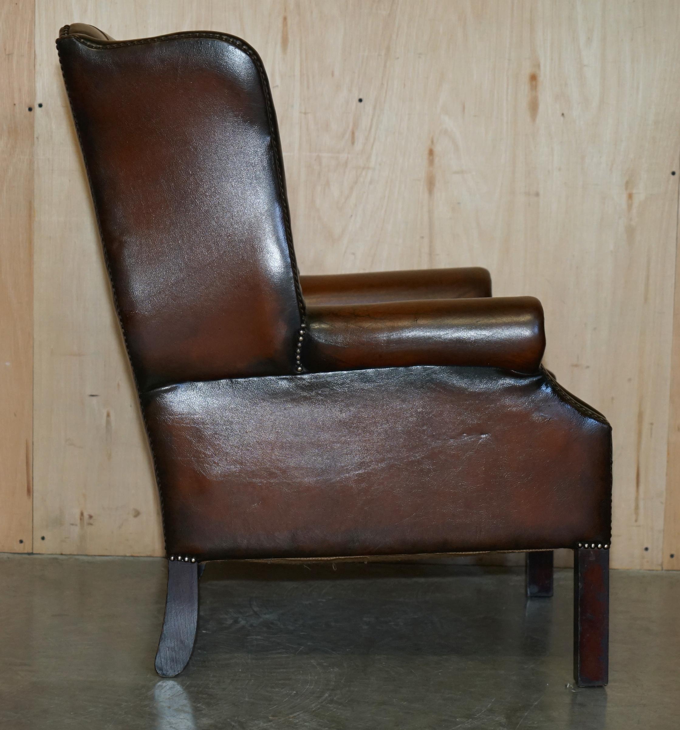 DECORATIVE ViNTAGE RESTORED BROWN LEATHER TUFTED CHESTERFIELD WINGBACK ARMCHAIR 8