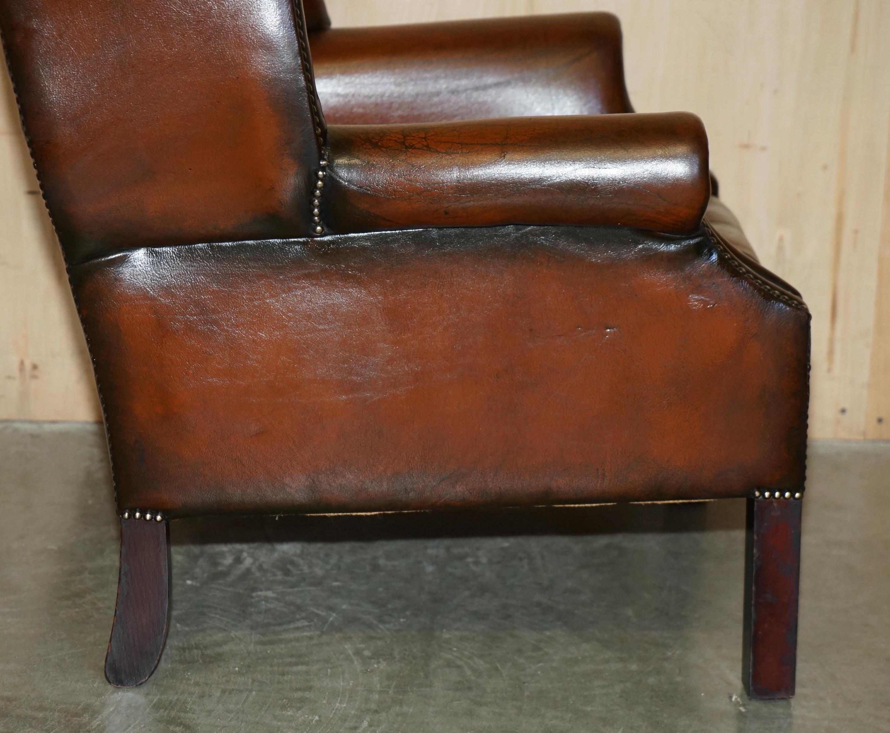 DECORATIVE ViNTAGE RESTORED BROWN LEATHER TUFTED CHESTERFIELD WINGBACK ARMCHAIR 9
