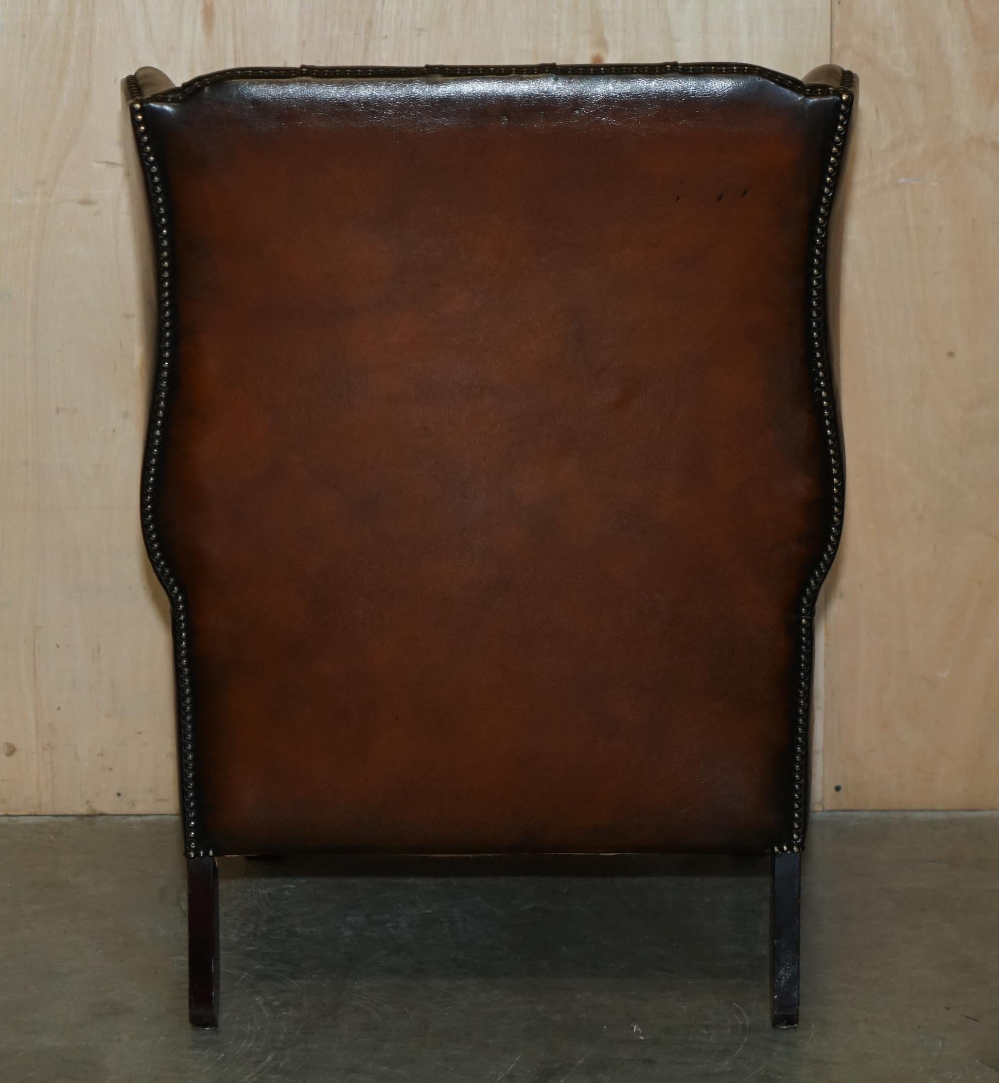 DECORATIVE ViNTAGE RESTORED BROWN LEATHER TUFTED CHESTERFIELD WINGBACK ARMCHAIR 10