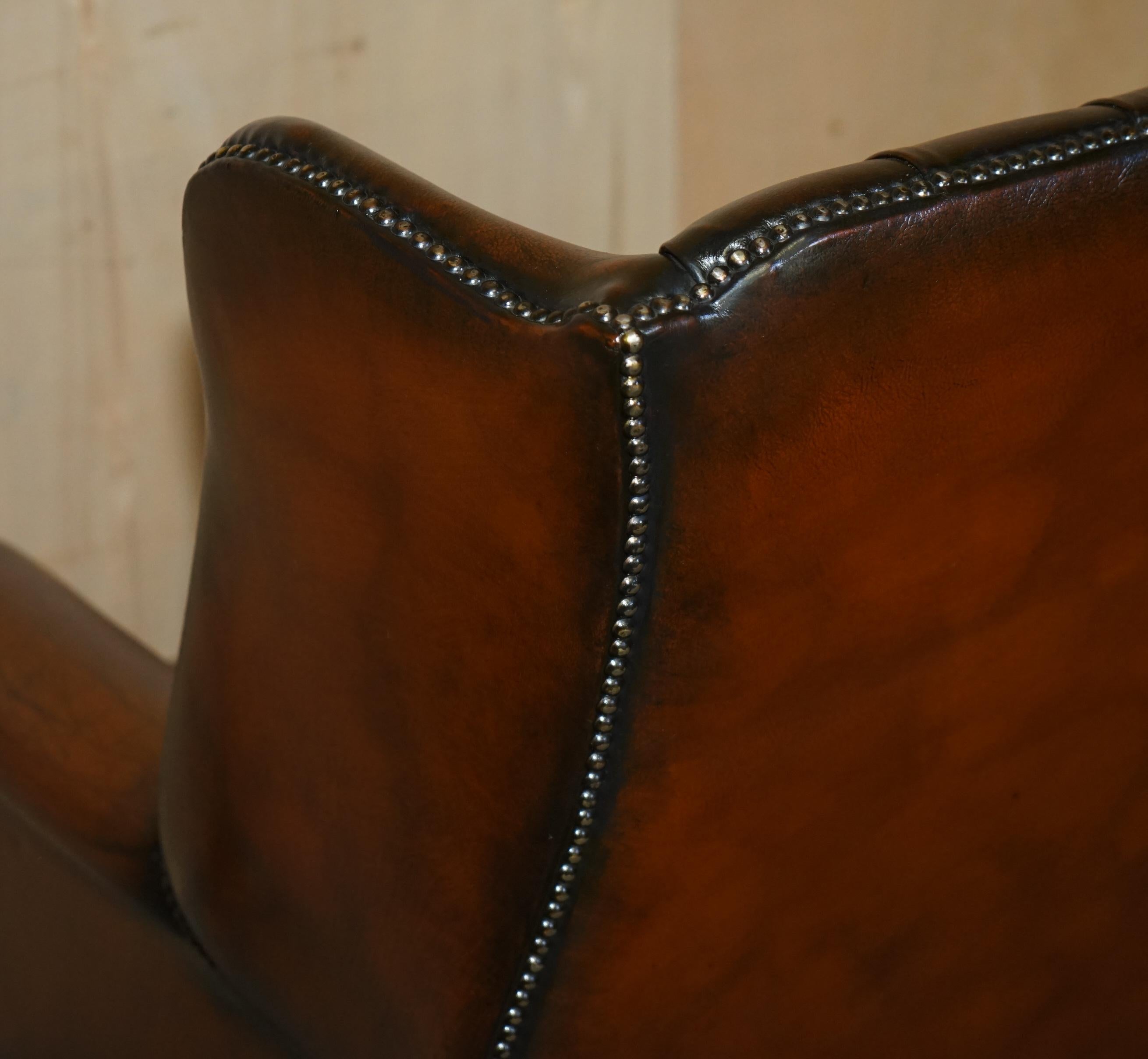 DECORATIVE ViNTAGE RESTORED BROWN LEATHER TUFTED CHESTERFIELD WINGBACK ARMCHAIR 11
