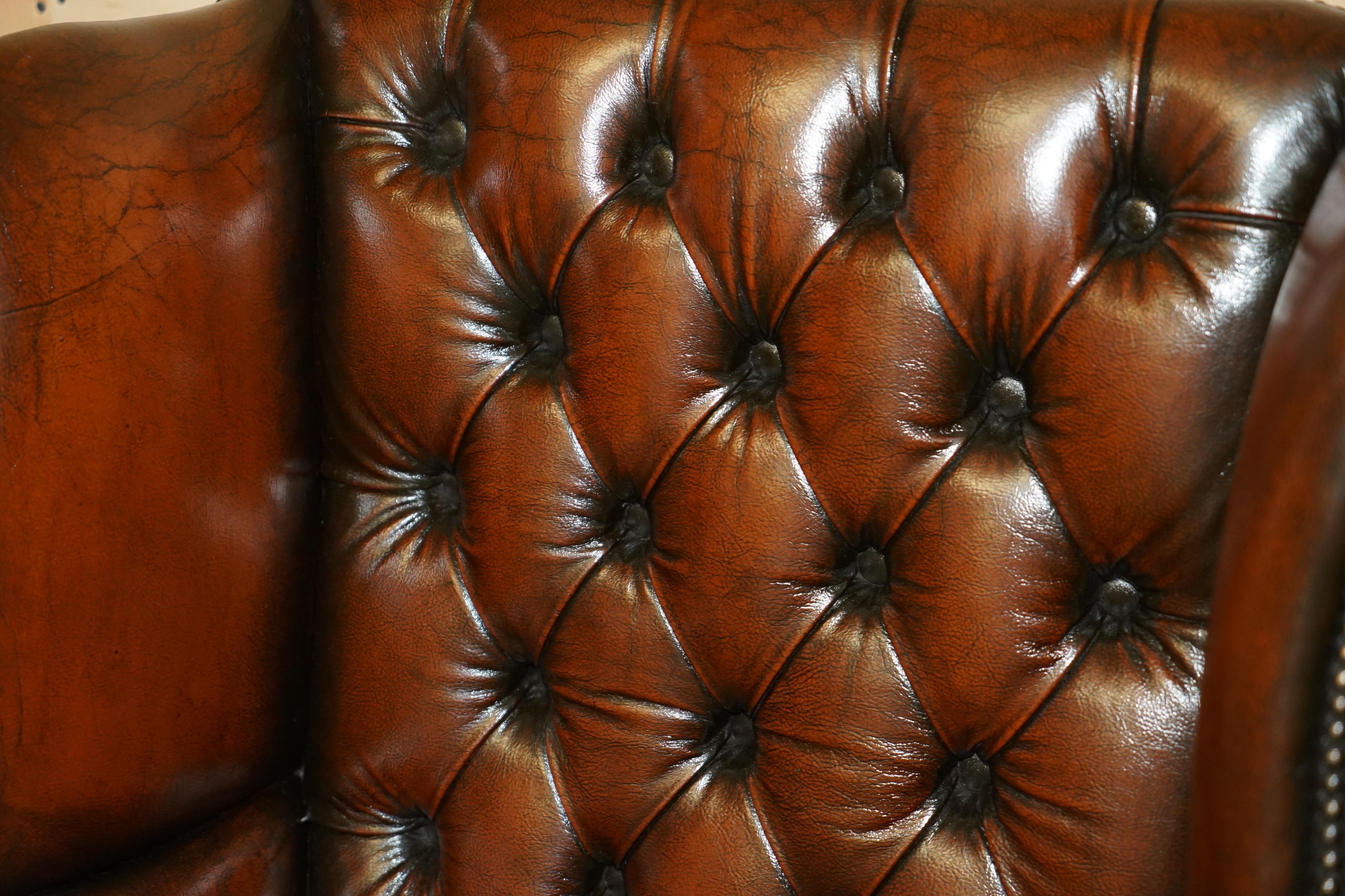 Chesterfield DECORATIVE ViNTAGE RESTORED BROWN LEATHER TUFTED CHESTERFIELD WINGBACK ARMCHAIR