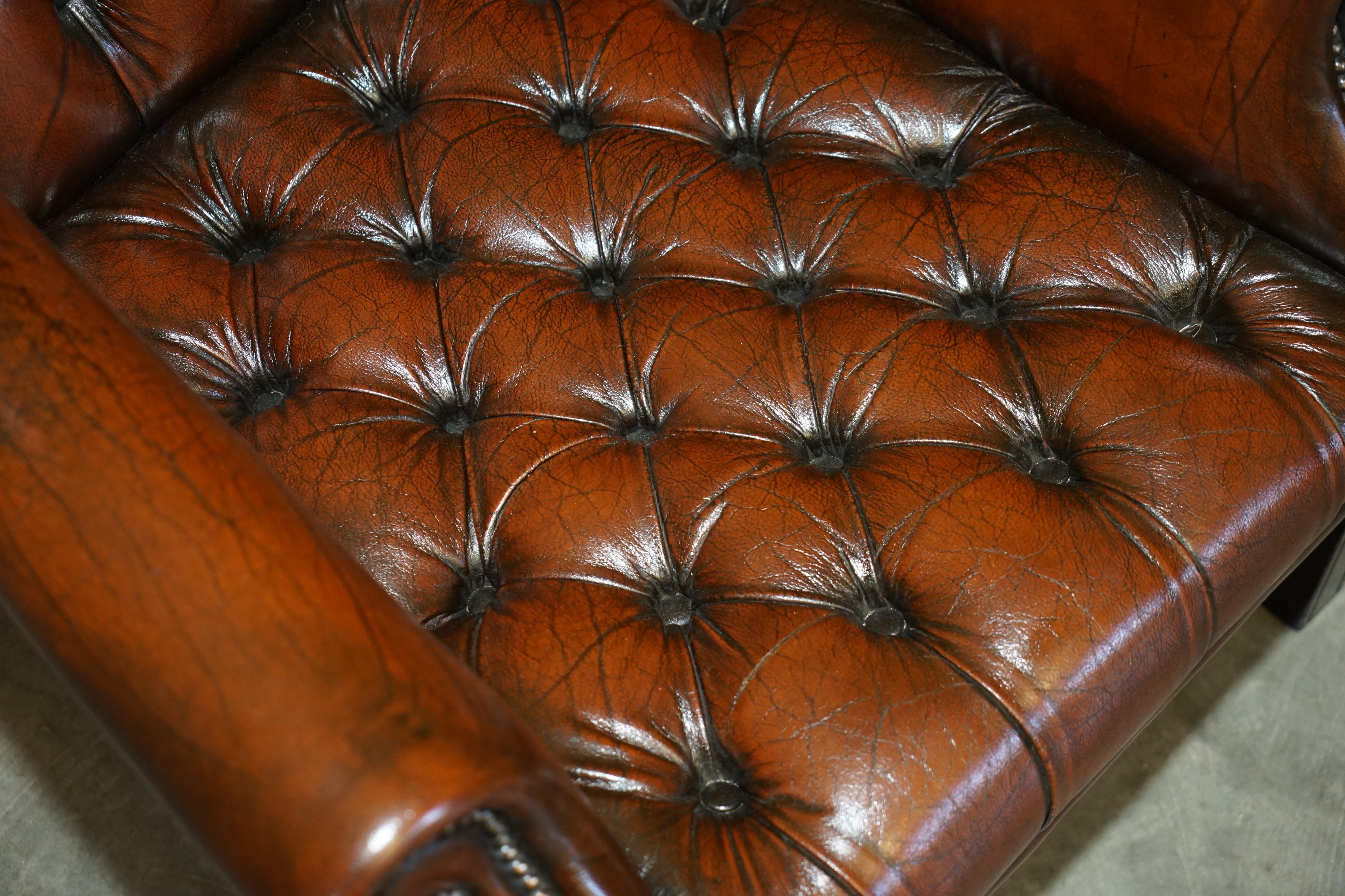 Hand-Crafted DECORATIVE ViNTAGE RESTORED BROWN LEATHER TUFTED CHESTERFIELD WINGBACK ARMCHAIR