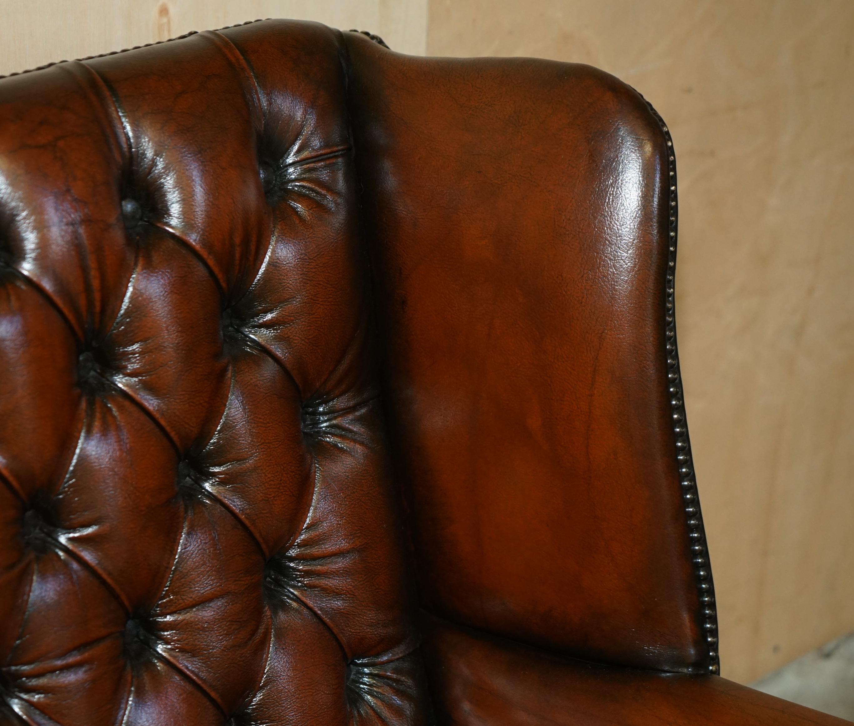 Leather DECORATIVE ViNTAGE RESTORED BROWN LEATHER TUFTED CHESTERFIELD WINGBACK ARMCHAIR