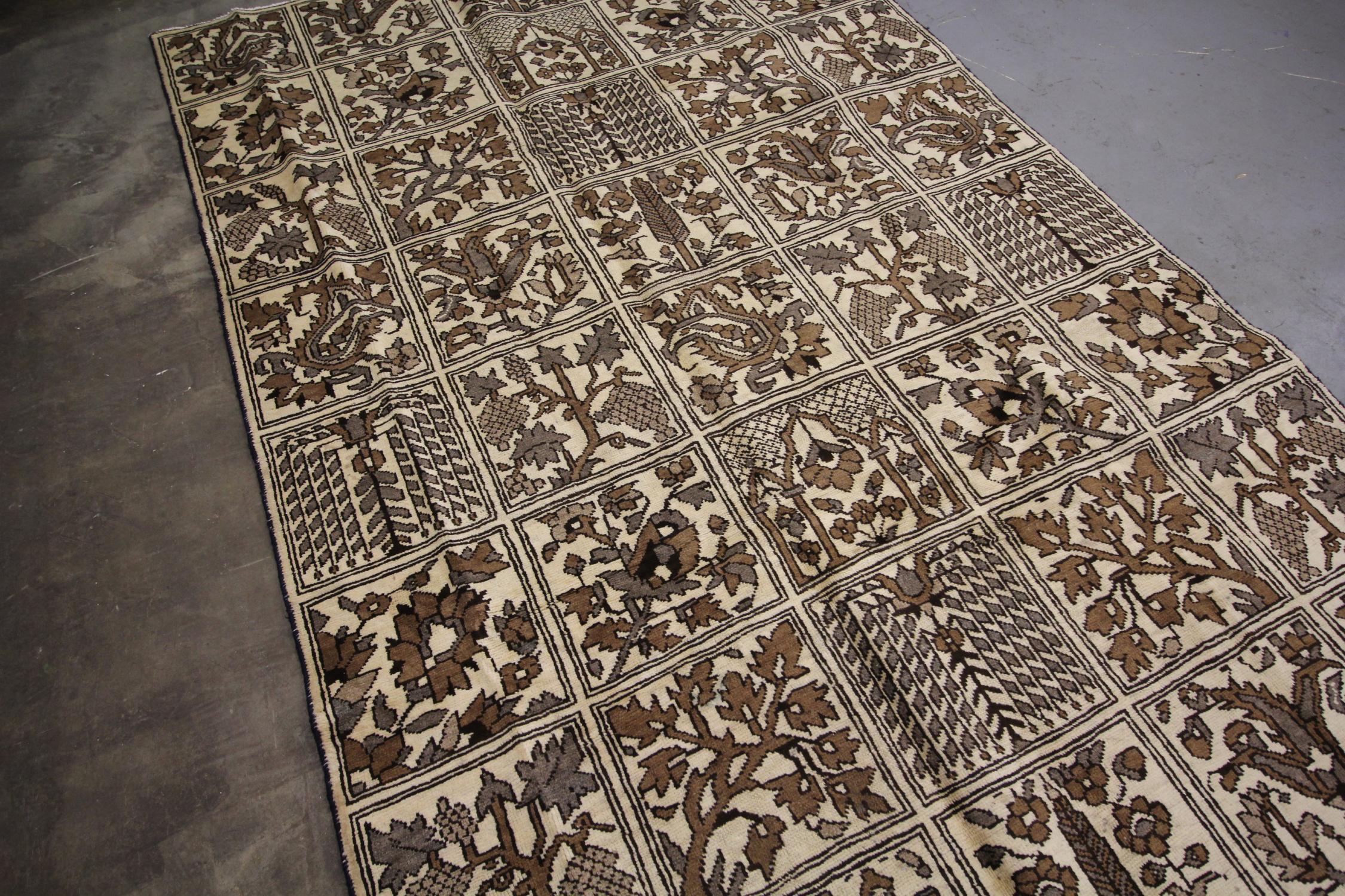 Decorative Vintage Rug, Oak Brown Carpet, Tree of Life All Over Rugs For Sale 2