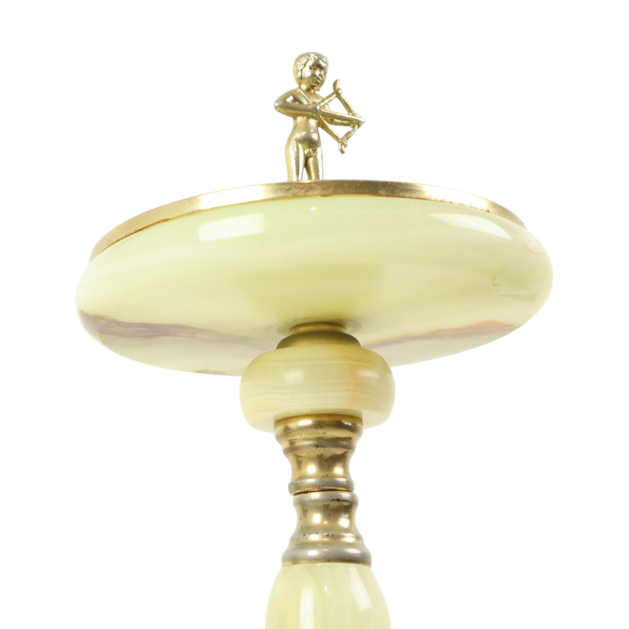 Decorative Vintage Standing Ashtray Made of Brass and Onyx Marble For Sale 4