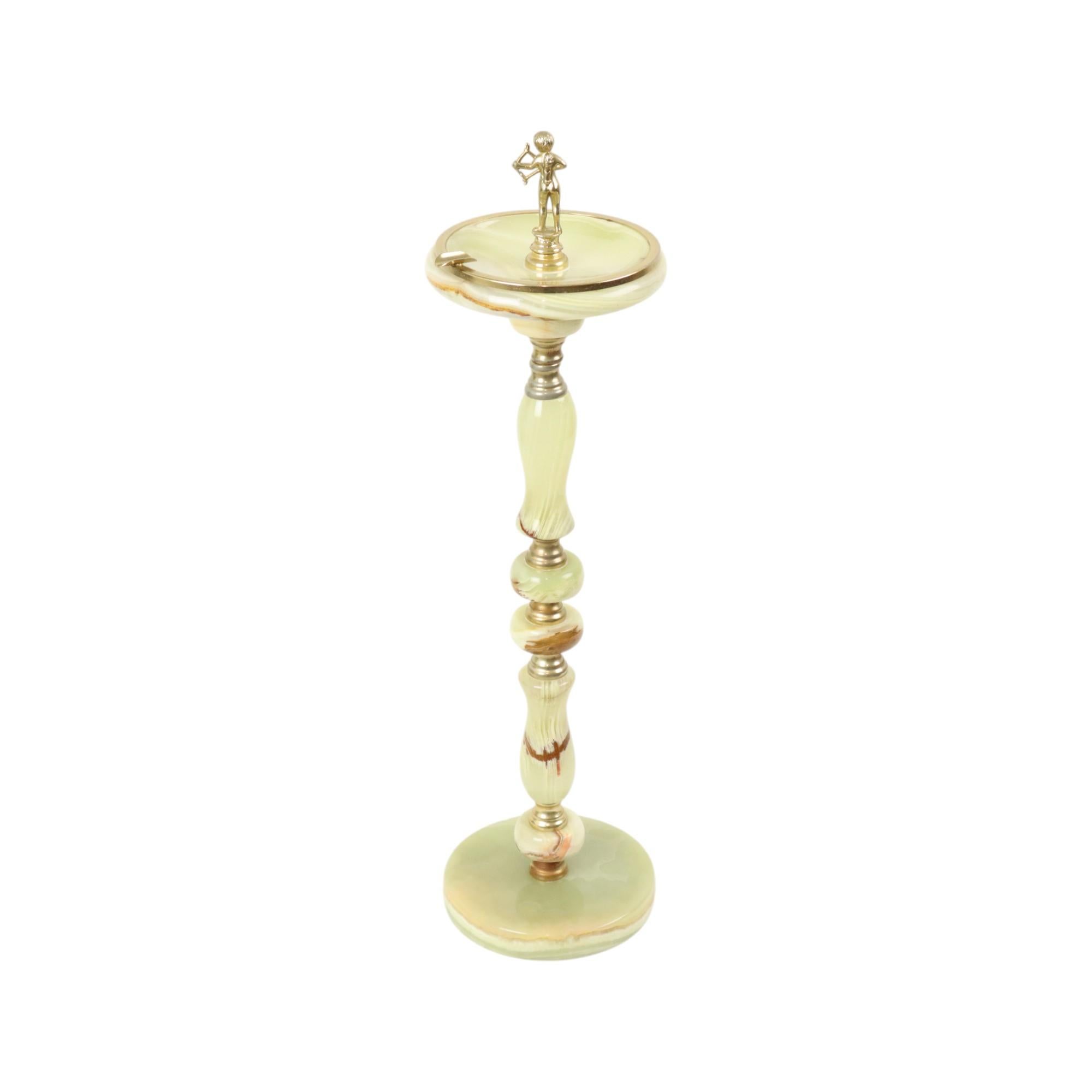 Baroque Decorative Vintage Standing Ashtray Made of Brass and Onyx Marble For Sale