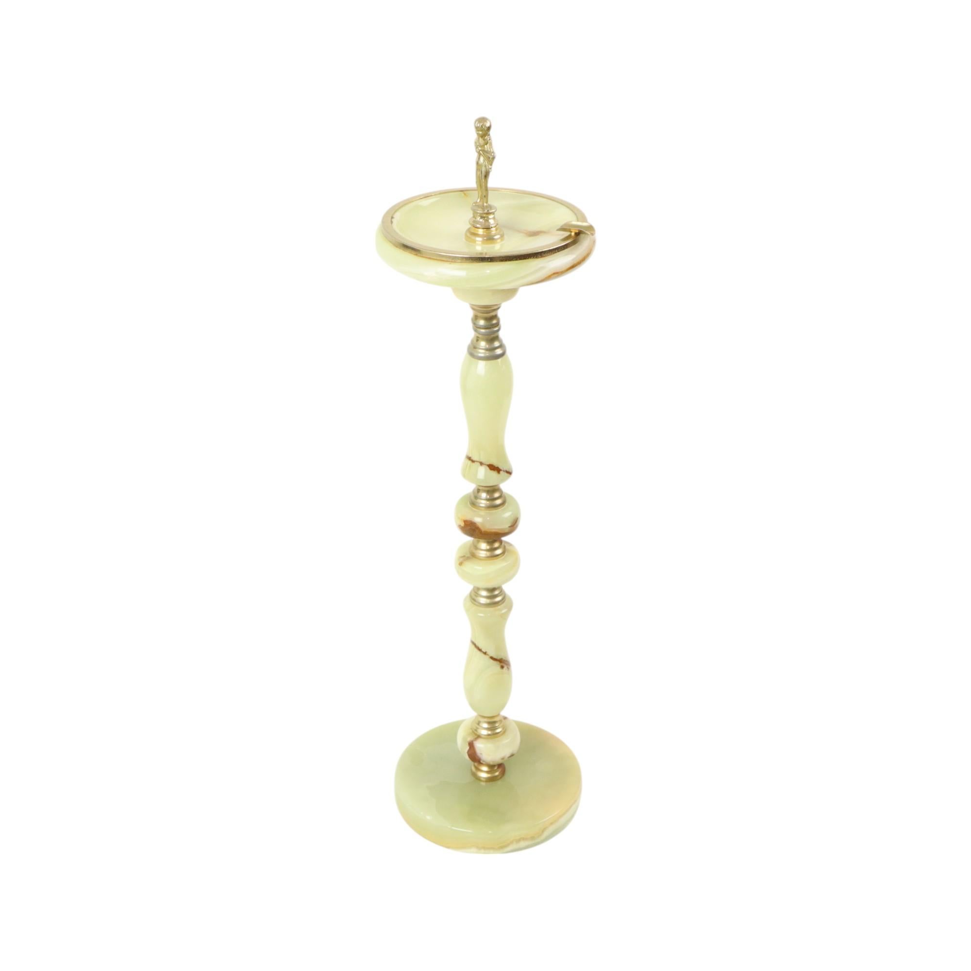 European Decorative Vintage Standing Ashtray Made of Brass and Onyx Marble For Sale
