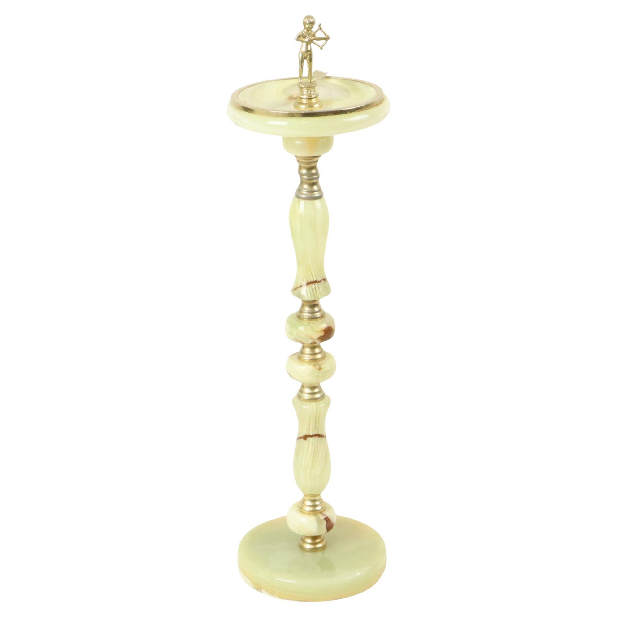 Decorative Vintage Standing Ashtray Made of Brass and Onyx Marble