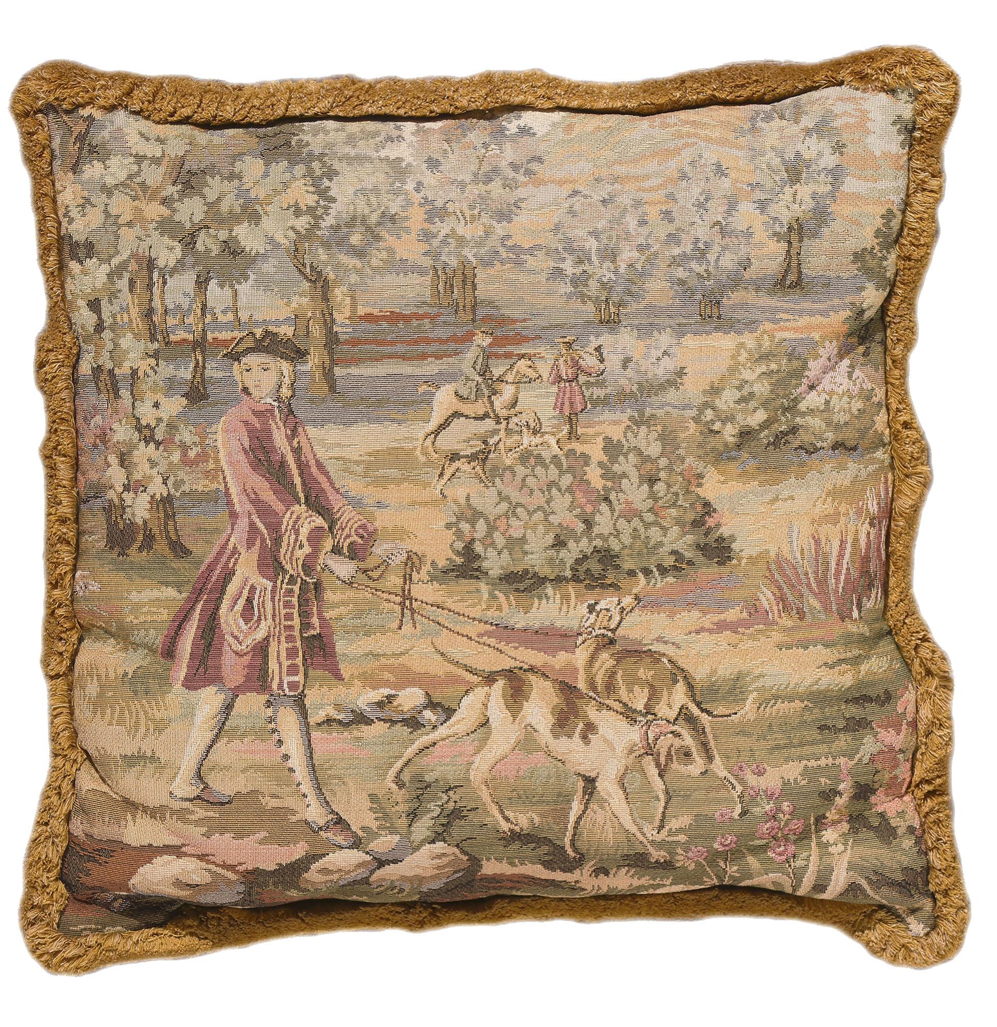 Decorative Vintage Tapestry Pillow, Louis XV Hunting - II Francois Boucher For Sale 3