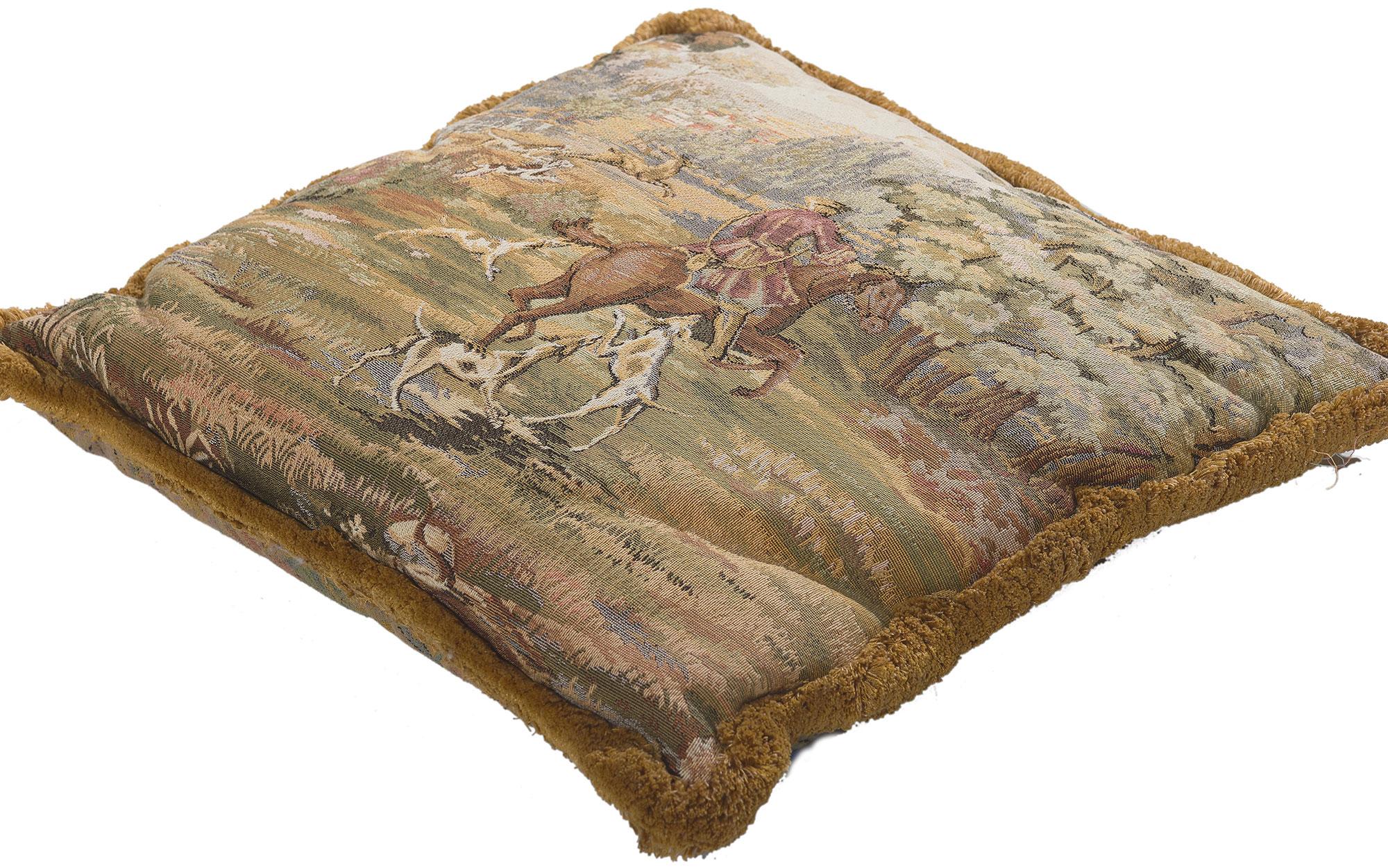 78618 Decorative Vintage Tapestry Pillow, 01'05 x 01'05. 
Emanating timeless style of Louis XV with incredible detail and texture, this decorative vintage tapestry pillow is a captivating vision of woven beauty. The Louis XV royal hunting scene and