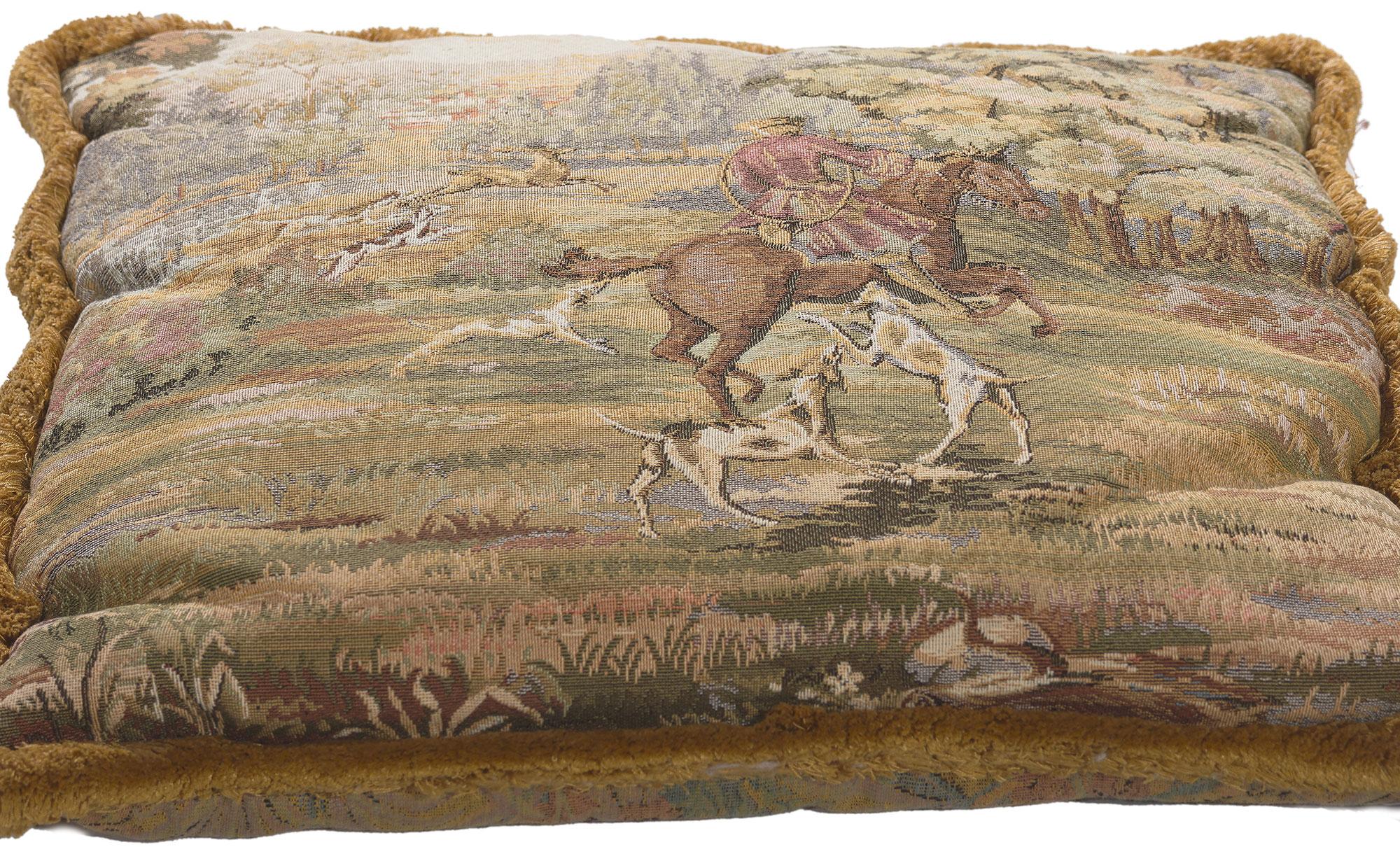 French Decorative Vintage Tapestry Pillow, Louis XV Hunting - II Francois Boucher For Sale