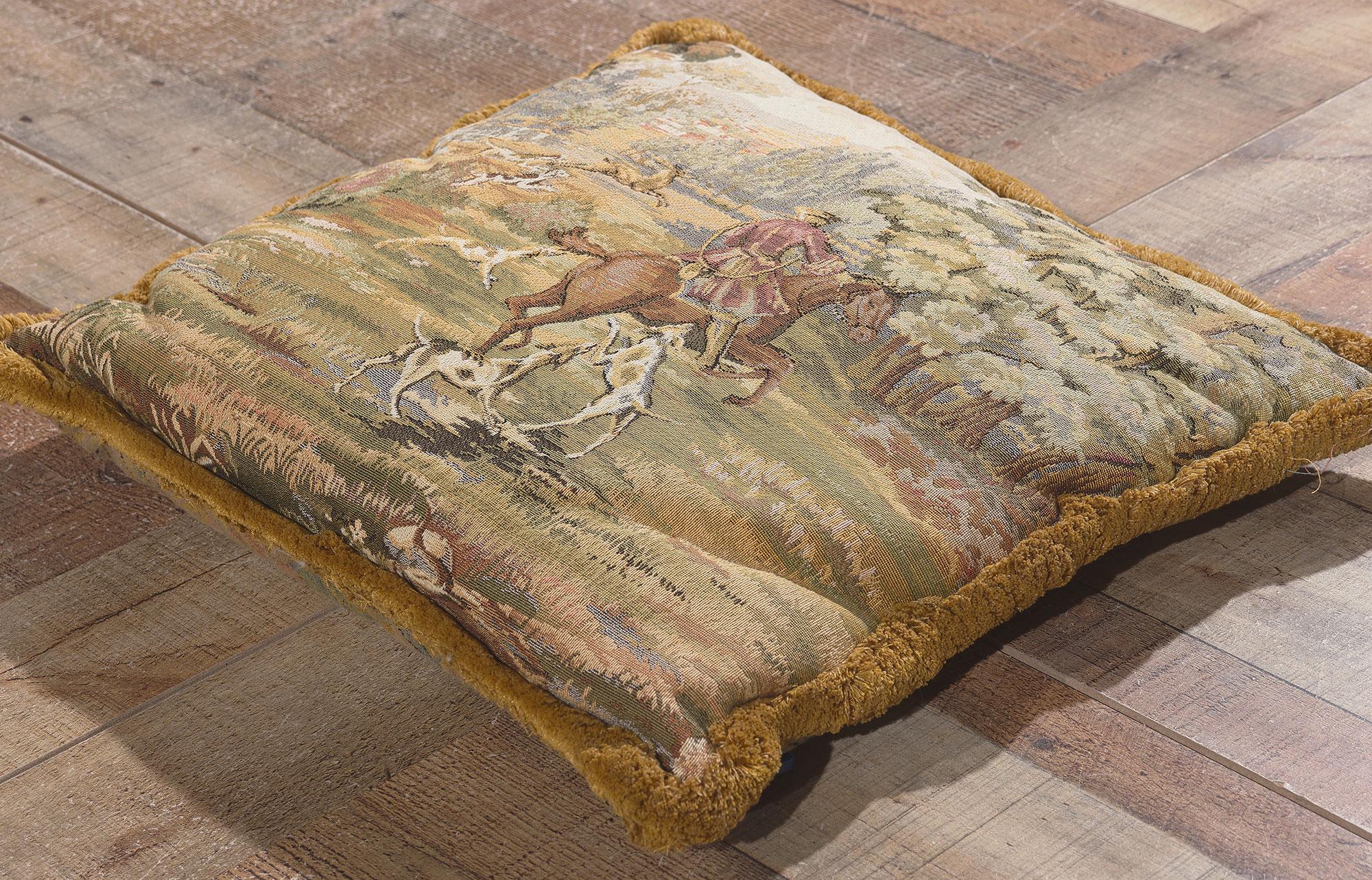 20th Century Decorative Vintage Tapestry Pillow, Louis XV Hunting - II Francois Boucher For Sale