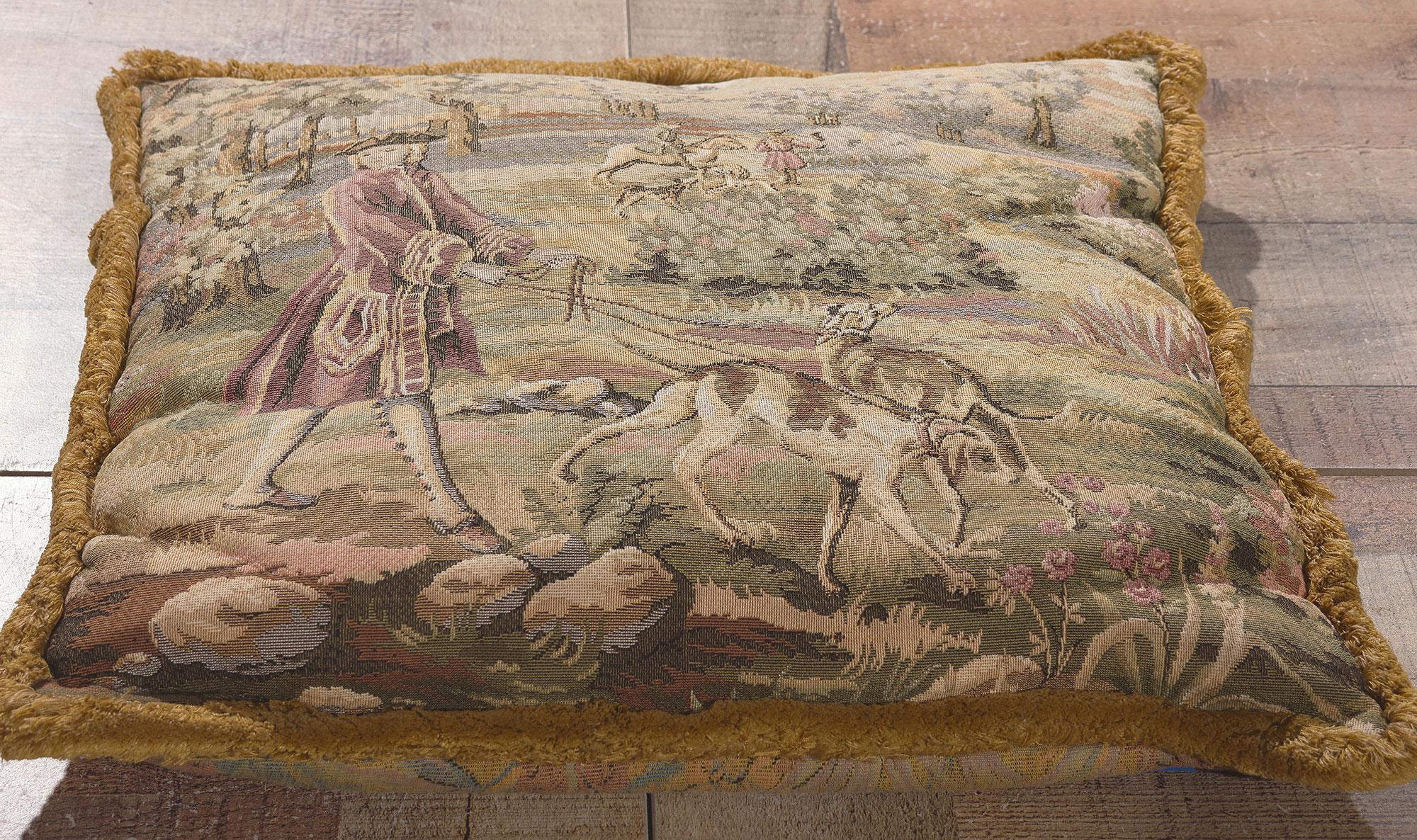 Decorative Vintage Tapestry Pillow, Louis XV Hunting - II Francois Boucher For Sale 1