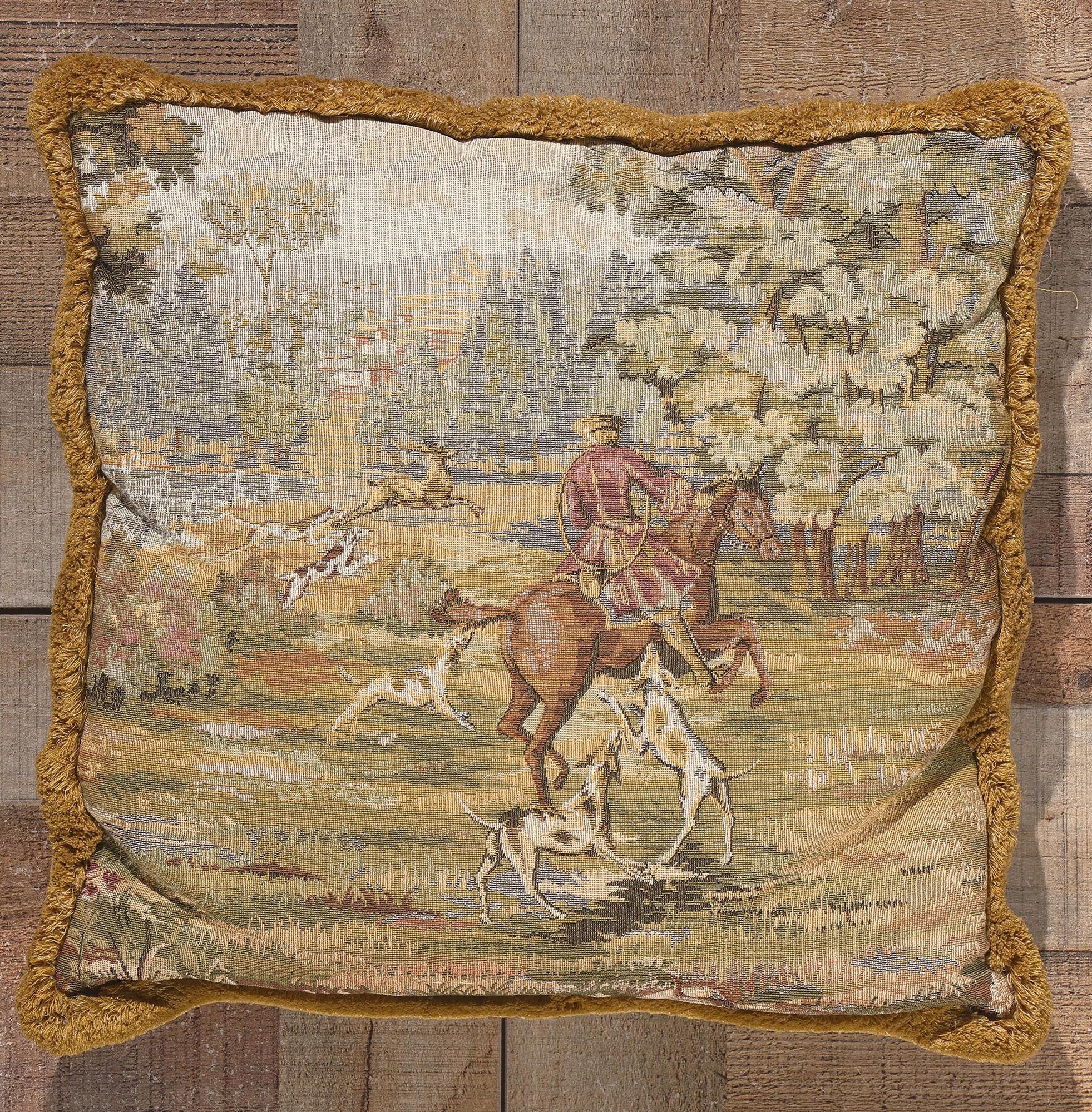 Decorative Vintage Tapestry Pillow, Louis XV Hunting - II Francois Boucher For Sale 2