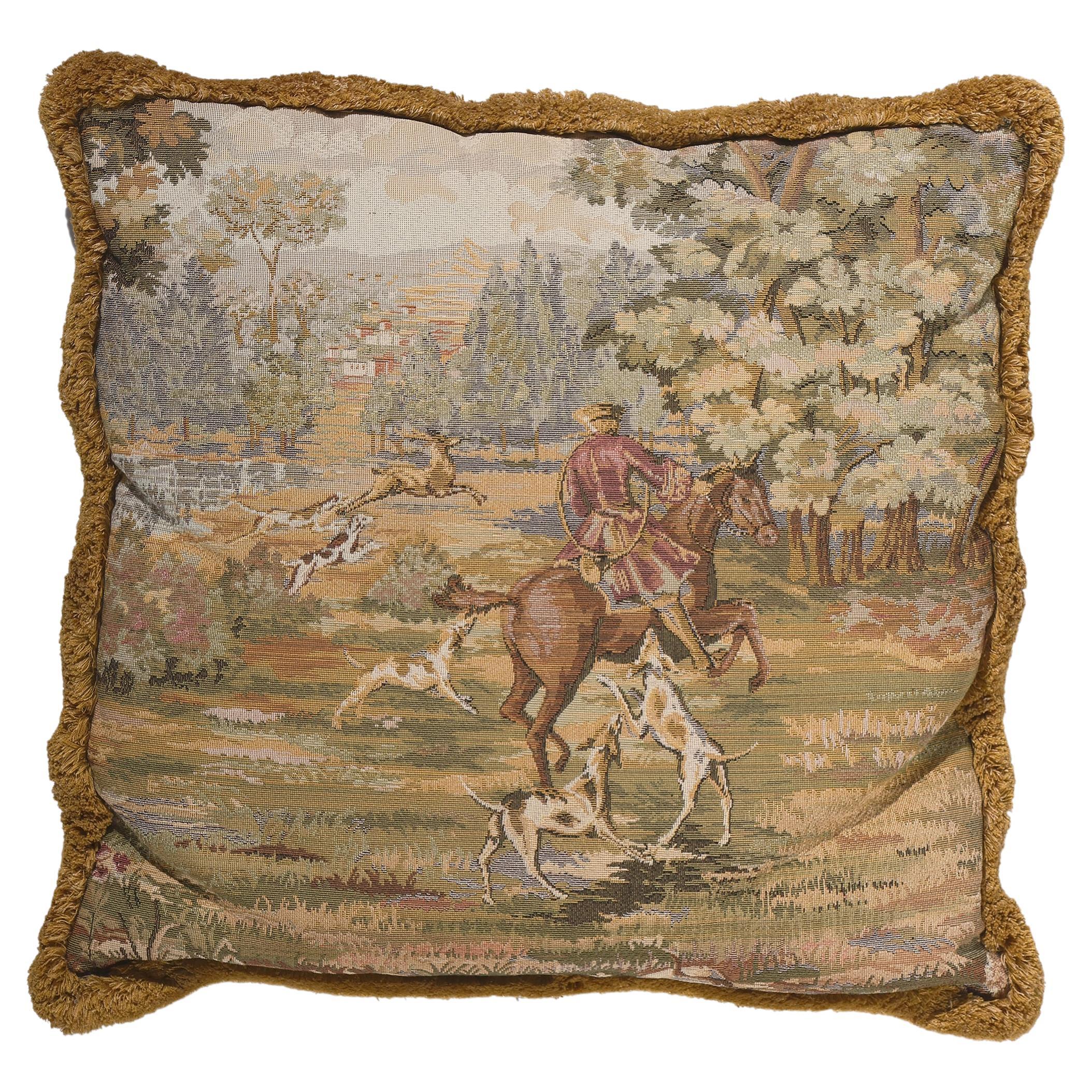 Decorative Vintage Tapestry Pillow, Louis XV Hunting - II Francois Boucher For Sale