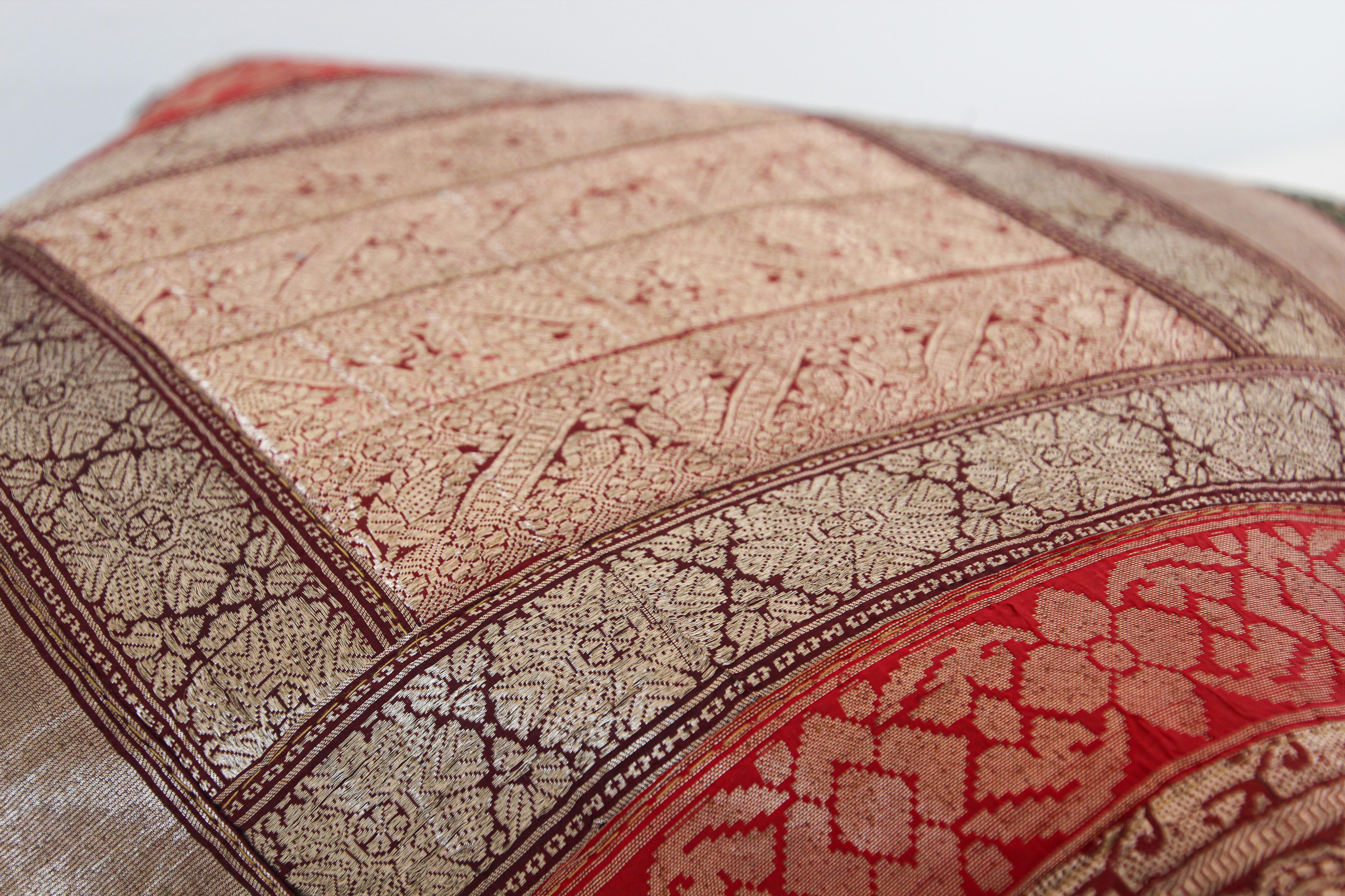 Decorative Vintage Throw Pillow Made from Sari Borders, India For Sale 4