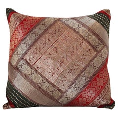 Decorative Vintage Throw Pillow Made from Sari Borders, India