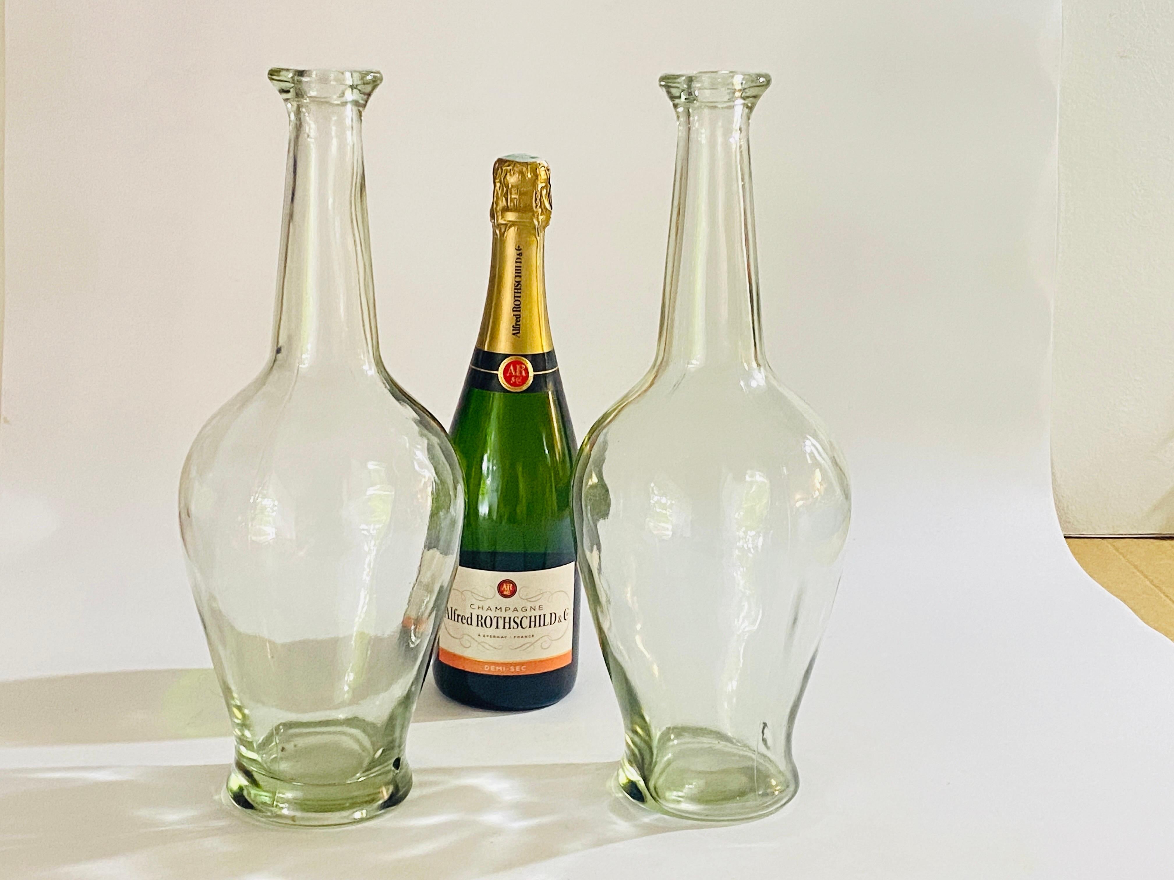 Decorative Vintage Transparen Glass Bottles in Glass, France circa 1960 Set of 2 For Sale 1