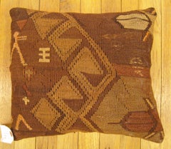 Decorative Vintage Turkish Kilim Pillow with Geometric Abstracts