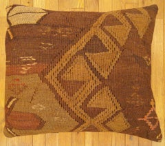 Decorative Vintage Turkish Kilim Pillow with Geometric Abstracts