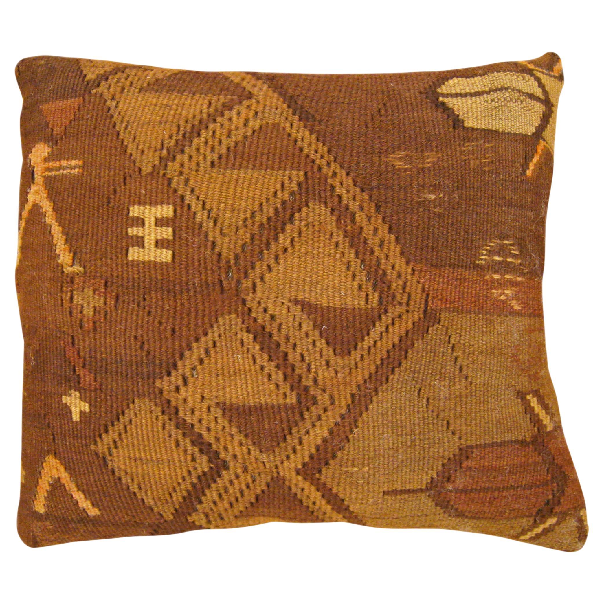 Decorative Vintage Turkish Kilim Pillow with Geometric Abstracts