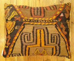 Decorative Vintage Turkish Kilim Rug Pillow with Geometric Abstracts