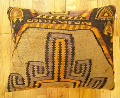 Decorative Vintage Turkish Kilim Rug Pillow with Geometric Abstracts