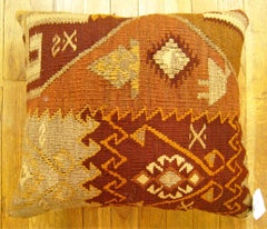 Decorative Vintage Turkish Kilim Rug Pillow with Geometric Abstracts
