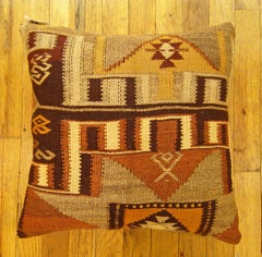 Decorative Vintage Turkish Kilim Rug Pillow with Geometric Abstracts