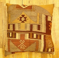 Decorative Vintage Turkish Kilim Rug Pillow with Geometric Abstracts