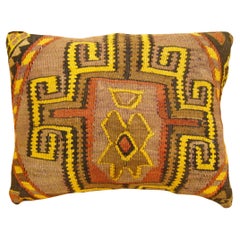 Decorative Vintage Turkish Kilim Rug Pillow with Geometric Abstracts