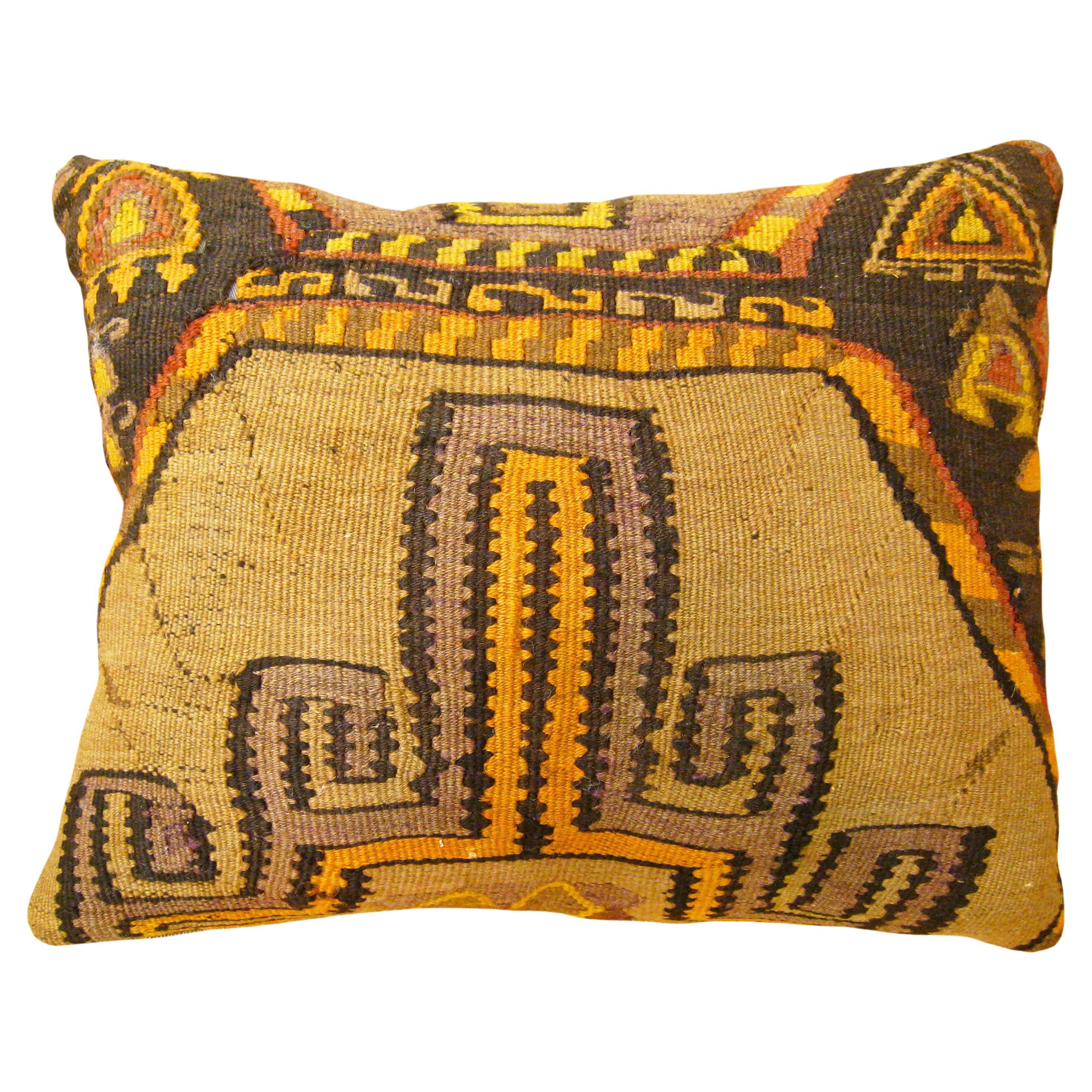 Decorative Vintage Turkish Kilim Rug Pillow with Geometric Abstracts For Sale