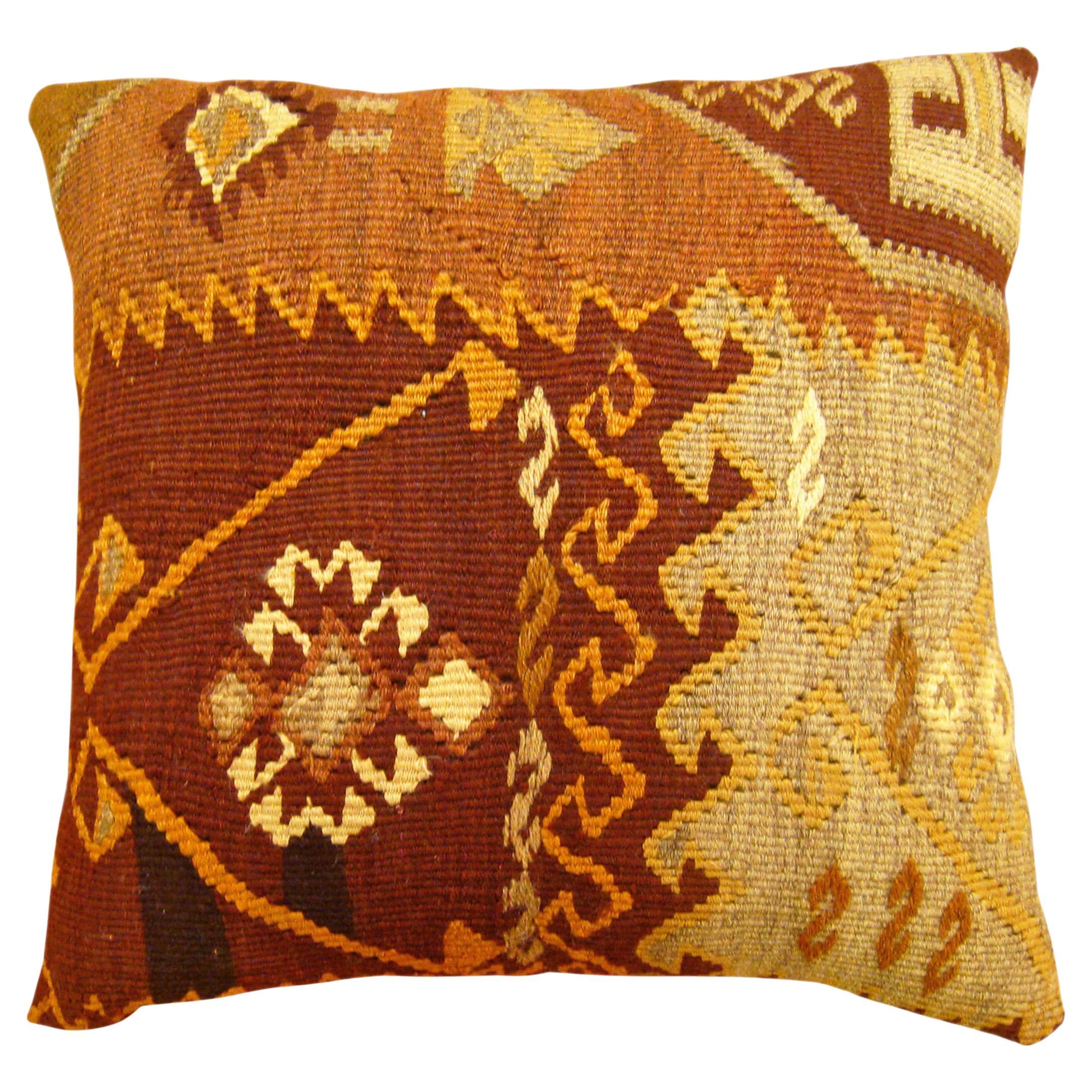 Decorative Vintage Turkish Kilim Rug Pillow with Geometric Abstracts