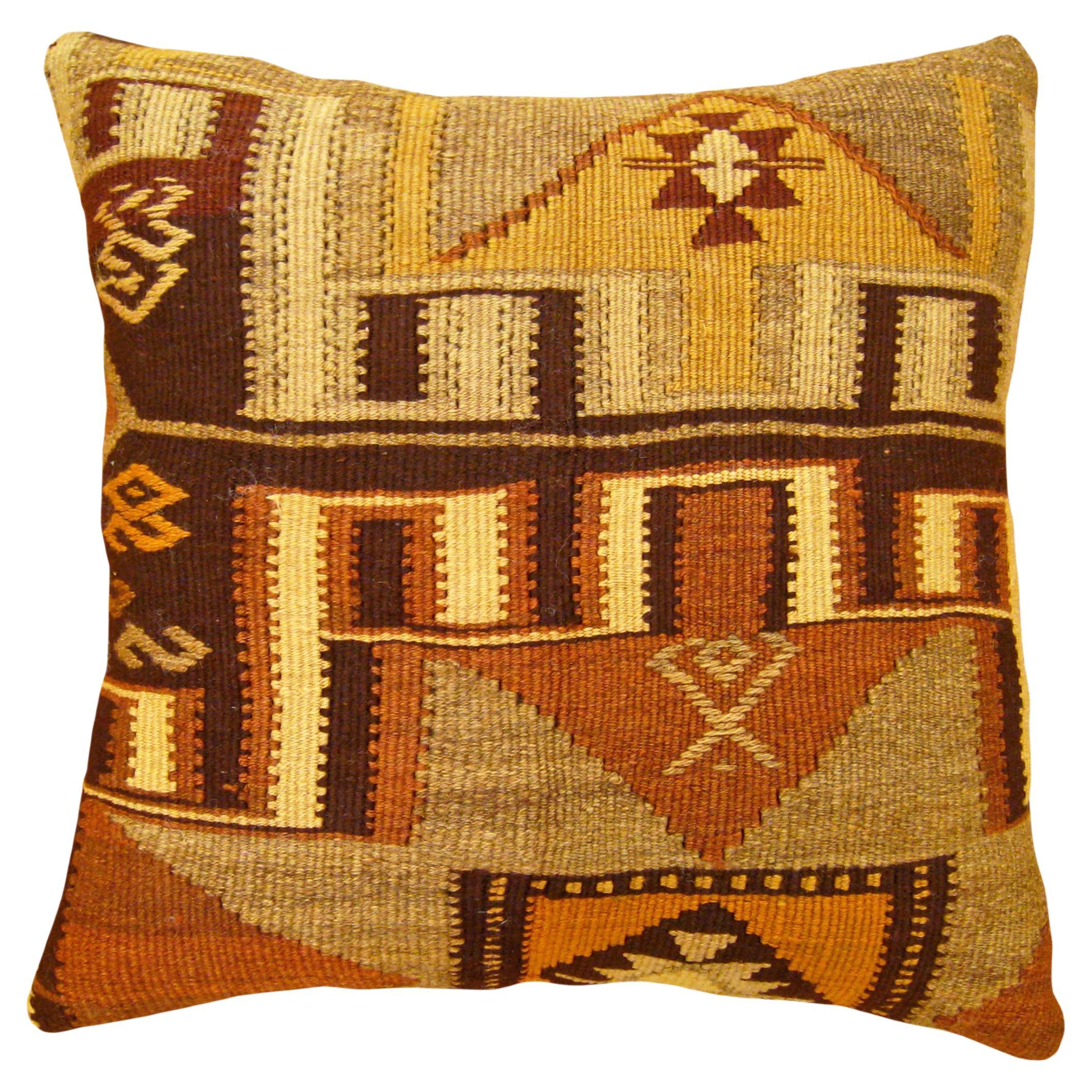 Decorative Vintage Turkish Kilim Rug Pillow with Geometric Abstracts For Sale