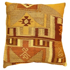 Decorative Vintage Turkish Kilim Rug Pillow with Geometric Abstracts