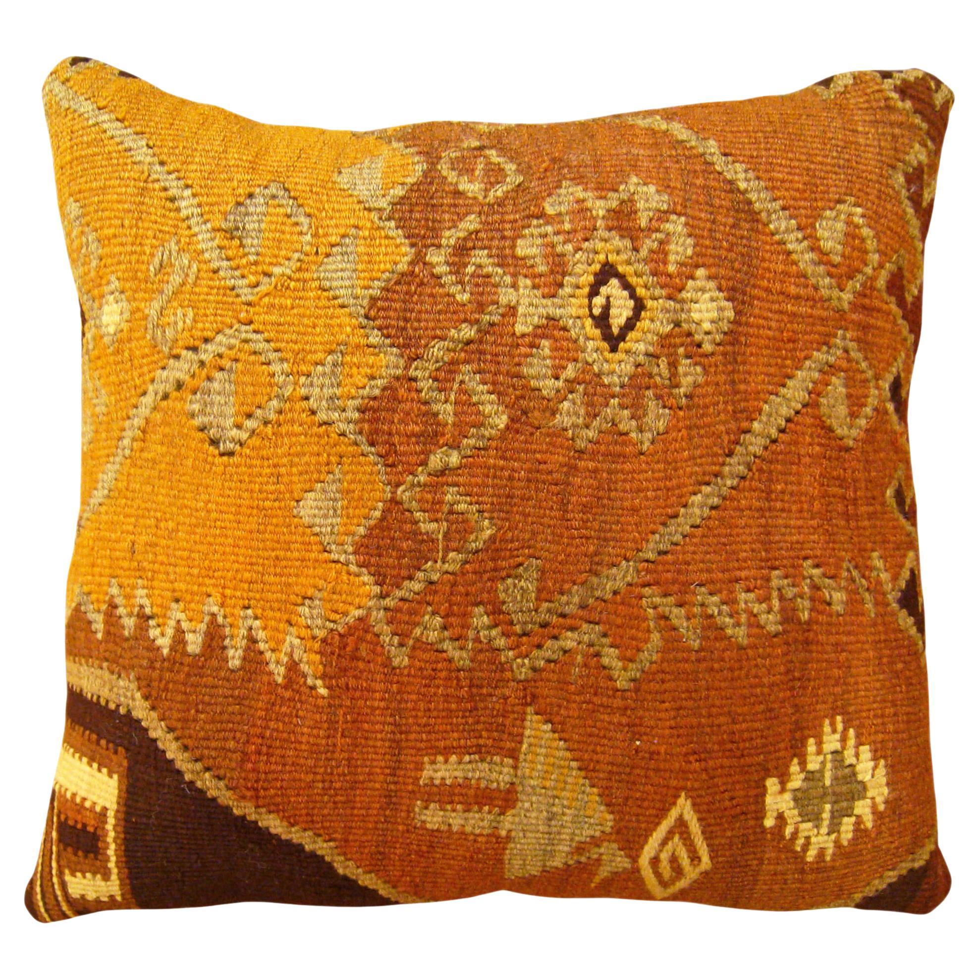 Decorative Vintage Turkish Kilim Rug Pillow with Geometric Abstracts For Sale