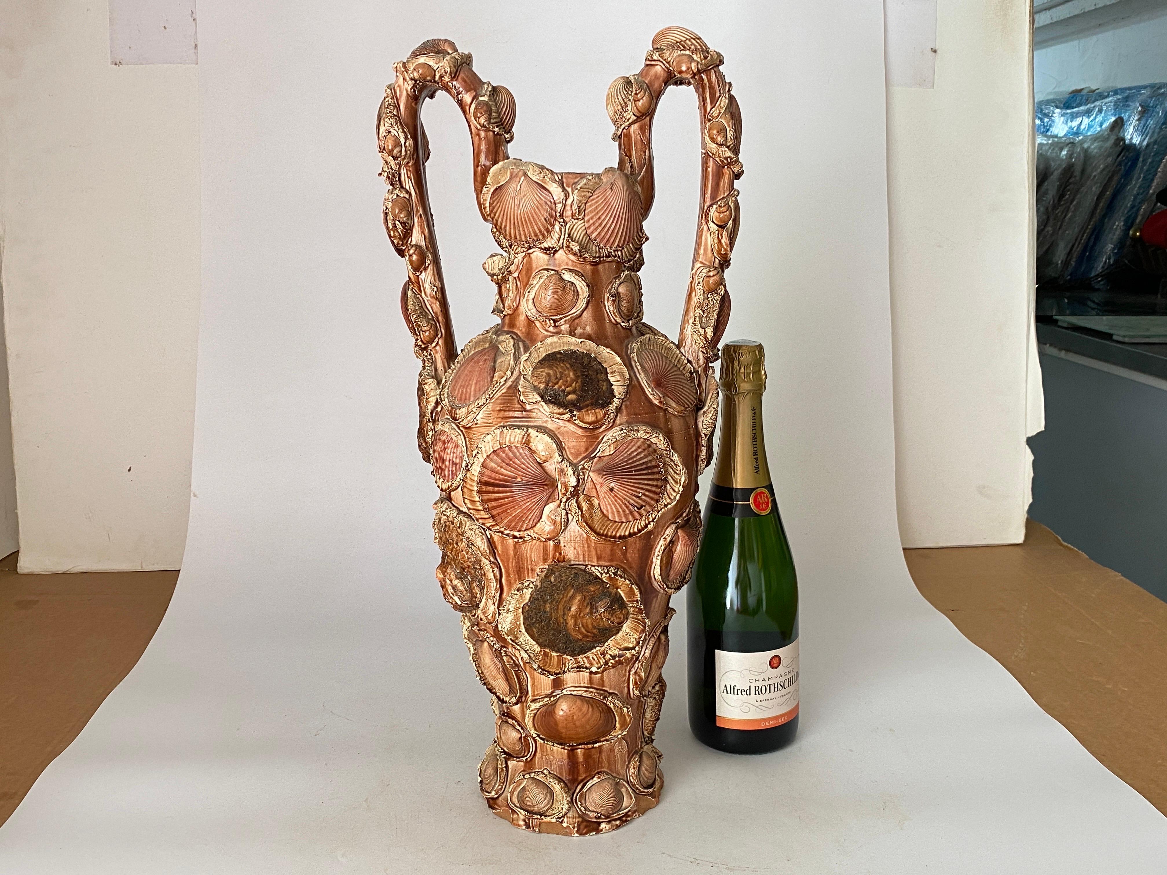 Art Deco Decorative Vintage Vase in Pottery and Sea Shells, France, circa 1940 For Sale