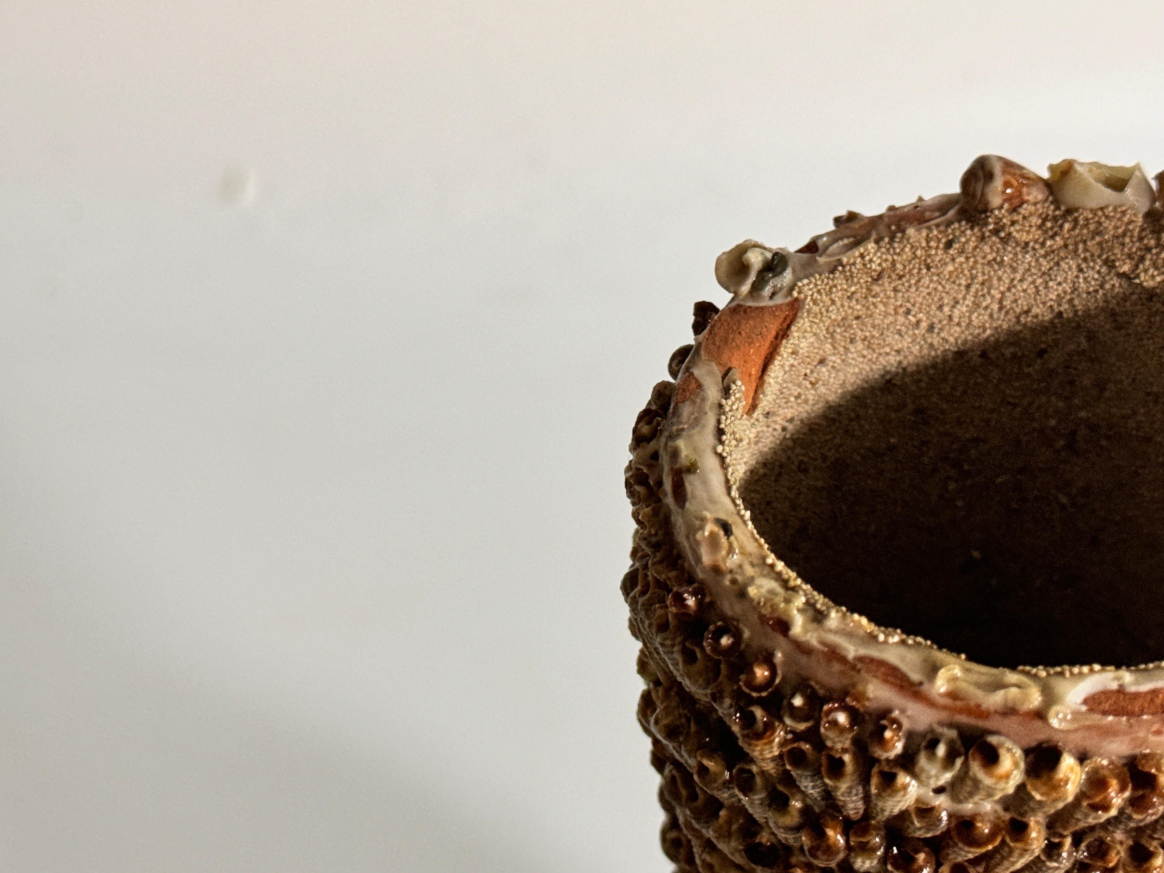 Il vaso è in ceramica. È ricoperta di conchiglie.
Grigio Colore.
È stato fatto in Francia, intorno al 1970.