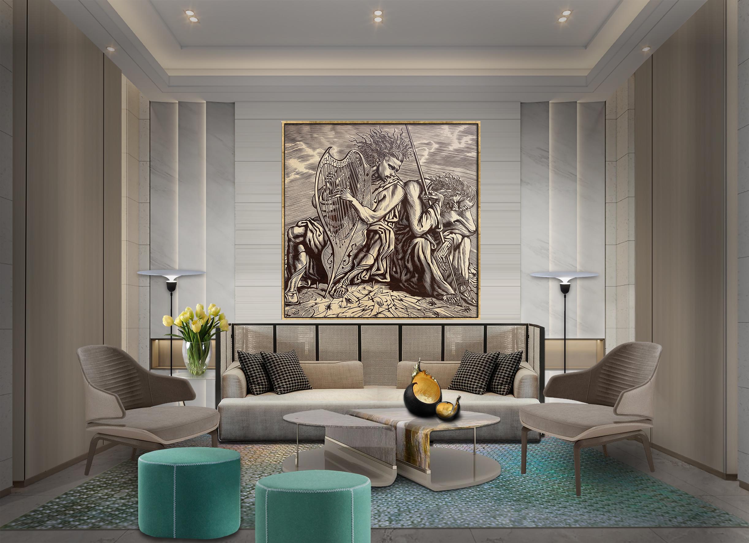 Decorazione da parete contemporanea in legno intarsiato, David e Saul, in offerta in vendita 2