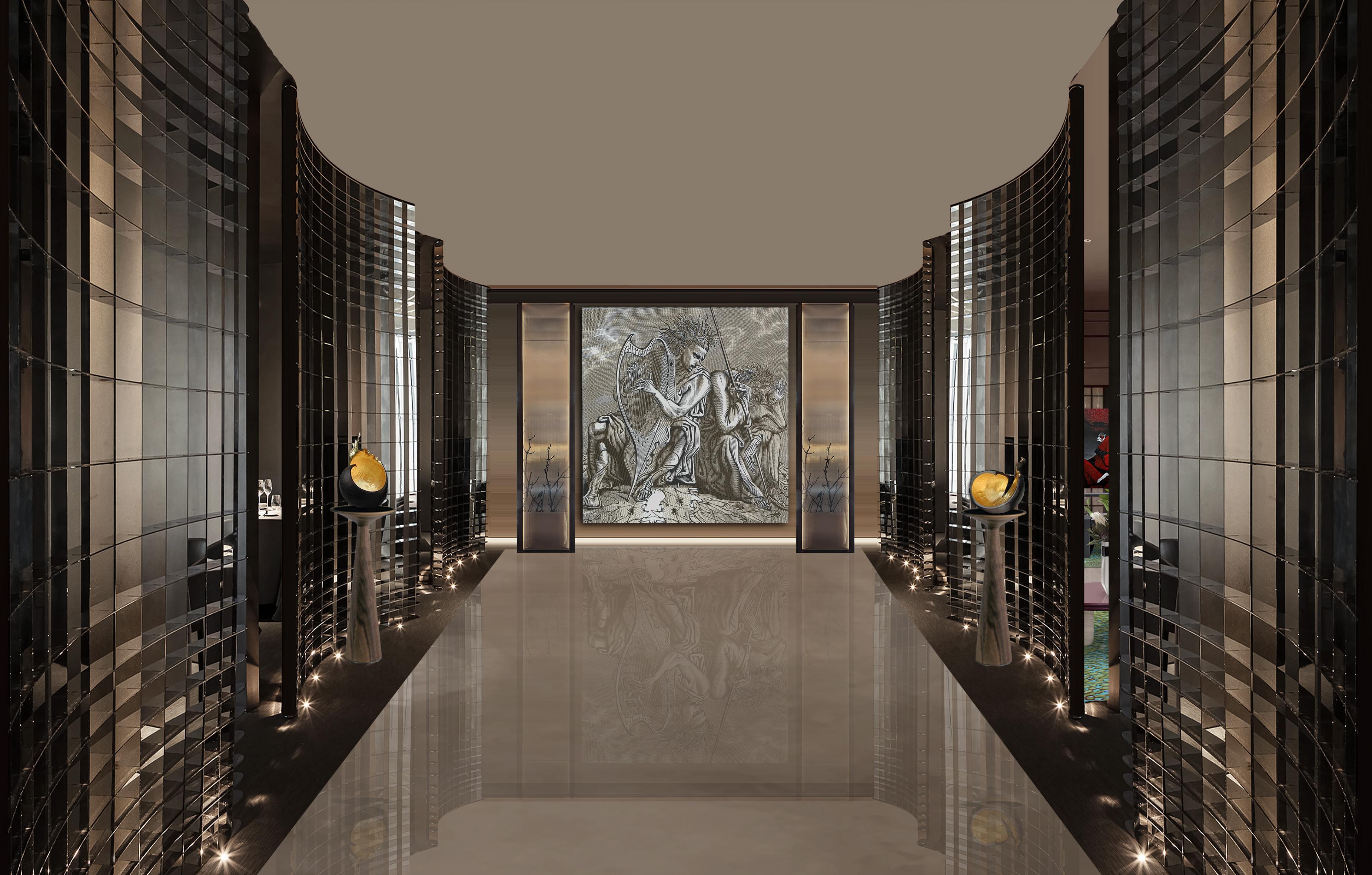 Decorazione da parete contemporanea in legno intarsiato, David e Saul, in offerta in vendita 1