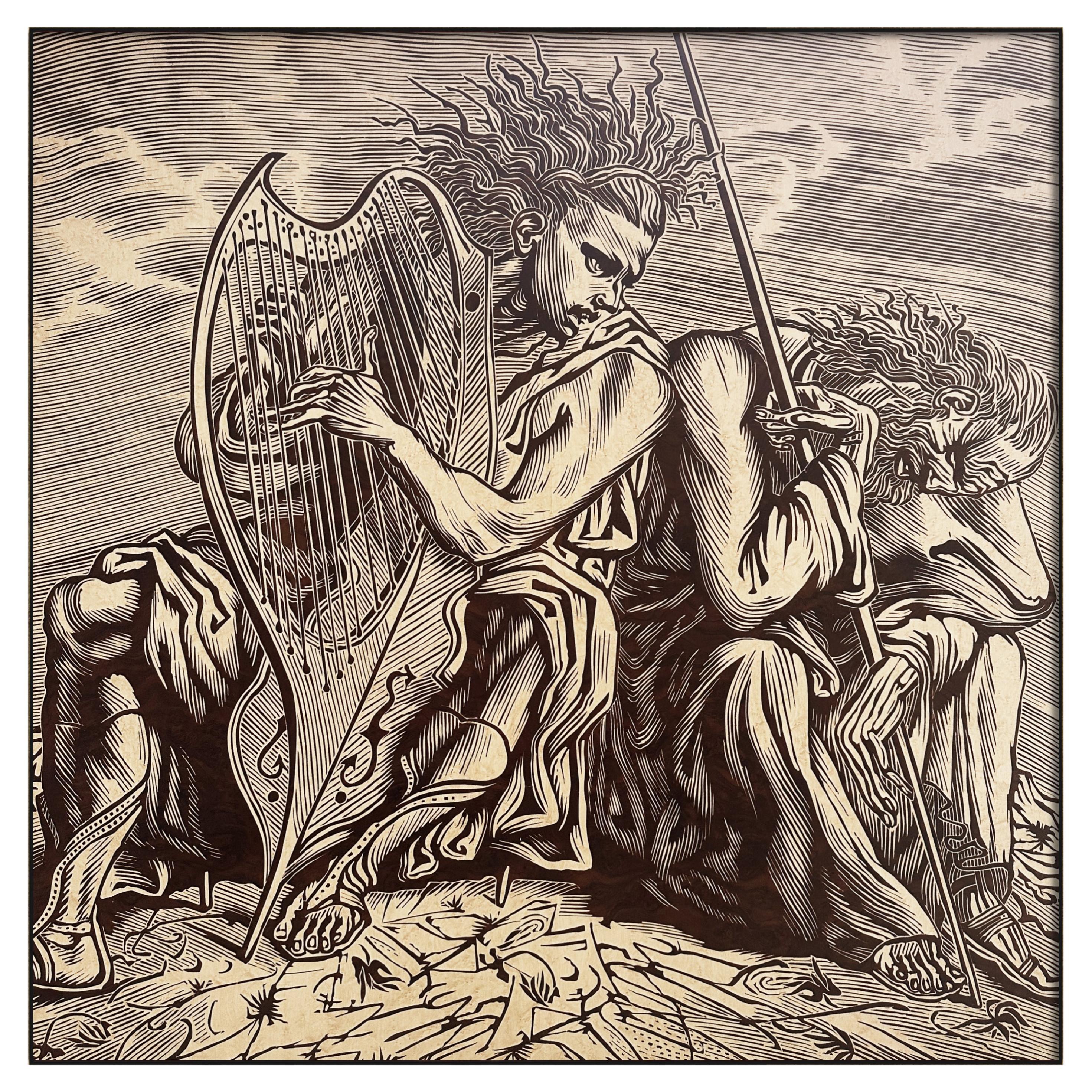 Wood marquetry Contemporary Wall Decor, David and Saul, in Stock