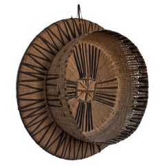 Very Large Wall Basket, Straw and Leather, African Folk Art 1970